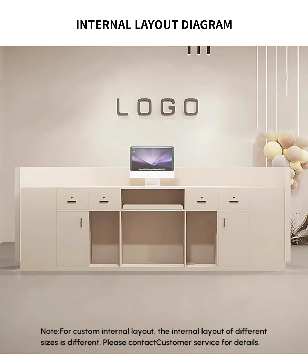 Curved Reception Desk 55-118 in Wide with LED Lighting, Lockable & File Drawers for Salon — Detail image 9