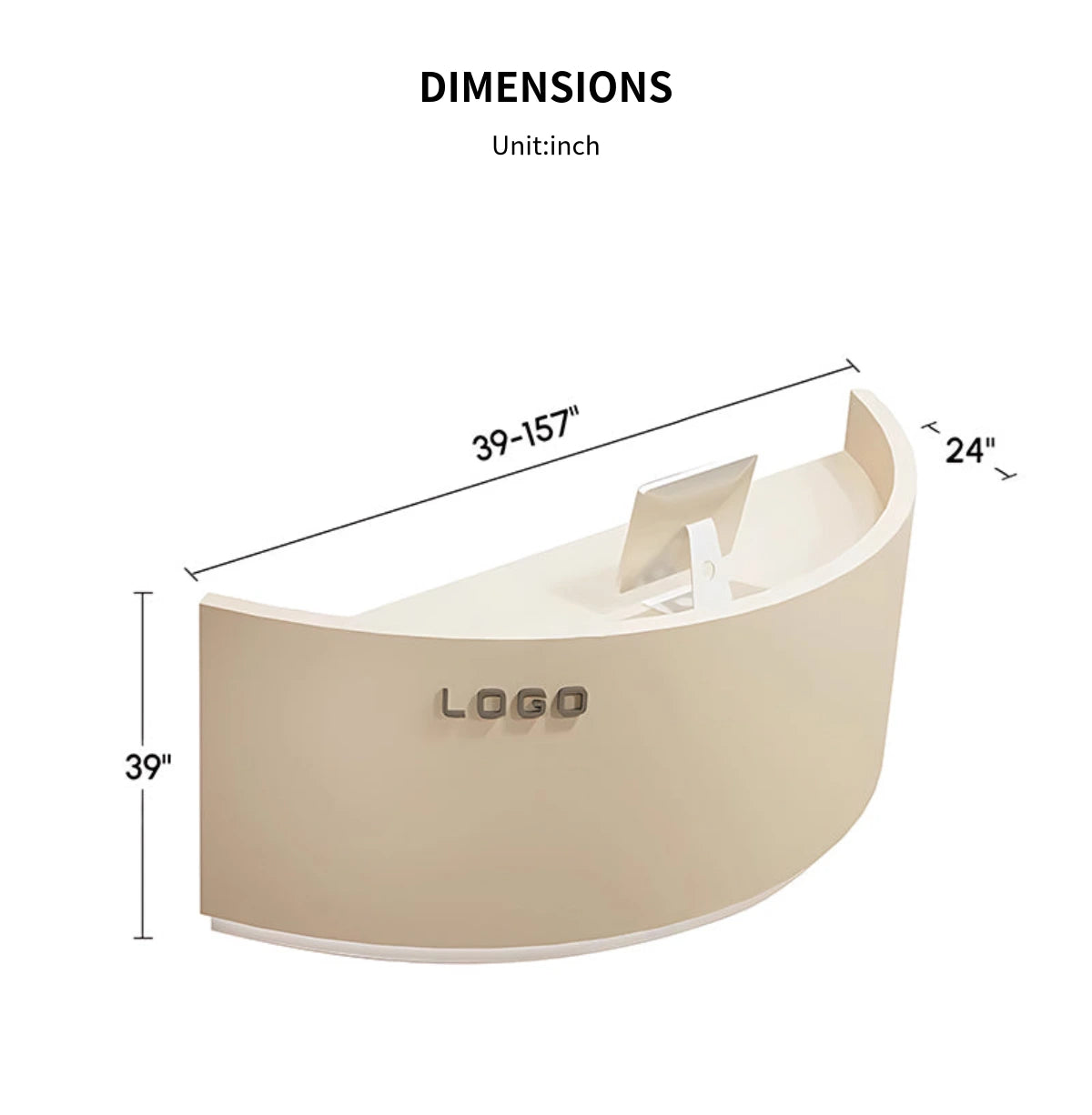 Curved Reception Desk 55-118 in Wide with LED Lighting, Lockable & File Drawers for Salon — Detail image 12