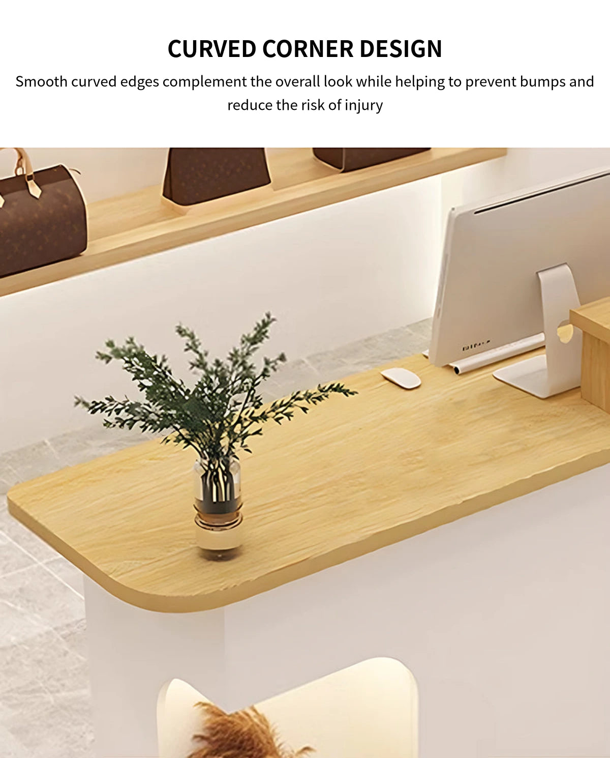 Curved Reception Desk 31-87 in Wide with Lockable & Lumbar Support for Salon — Detail image 5