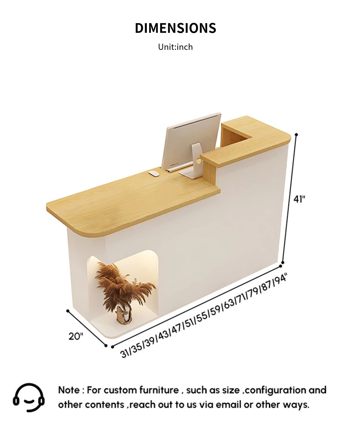 Curved Reception Desk 31-87 in Wide with Lockable & Lumbar Support for Salon — Detail image 13