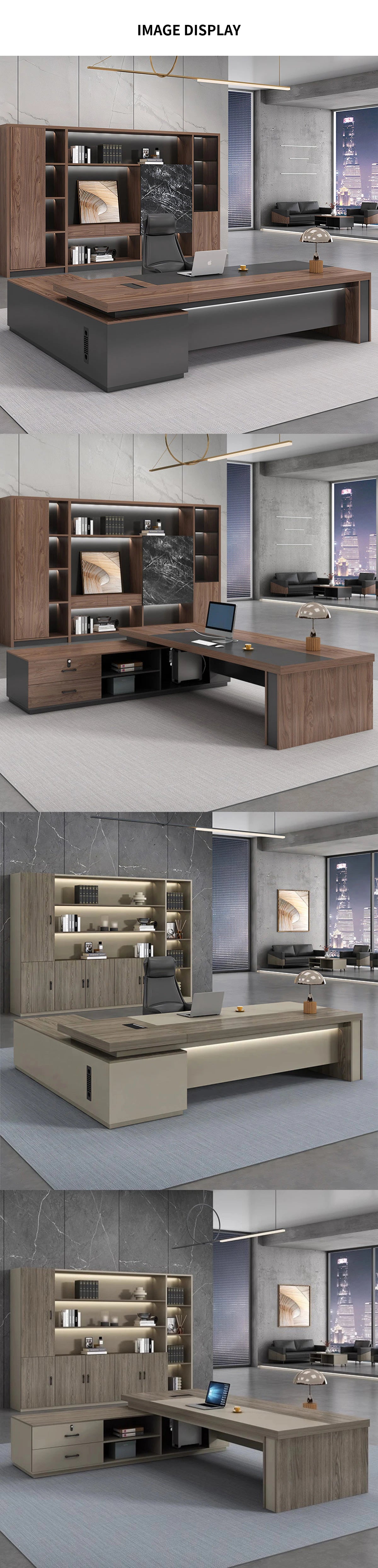 L-Shaped Executive Desk with Cable Management, Dual-Tone & LED Lighting for Home Office — Detail image 9