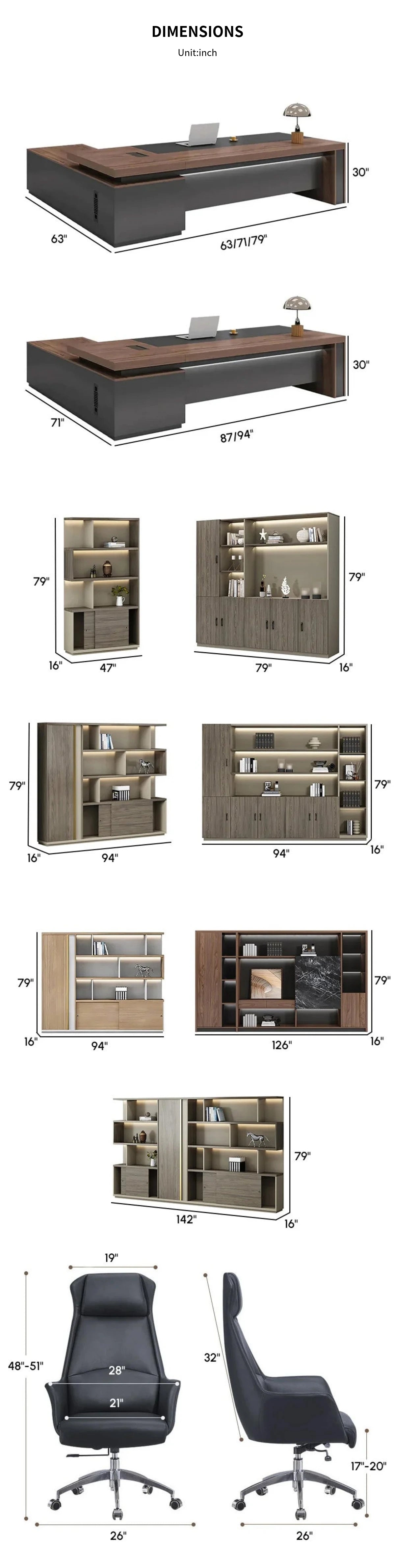 L-Shaped Executive Desk with Cable Management, Dual-Tone & LED Lighting for Home Office — Detail image 12