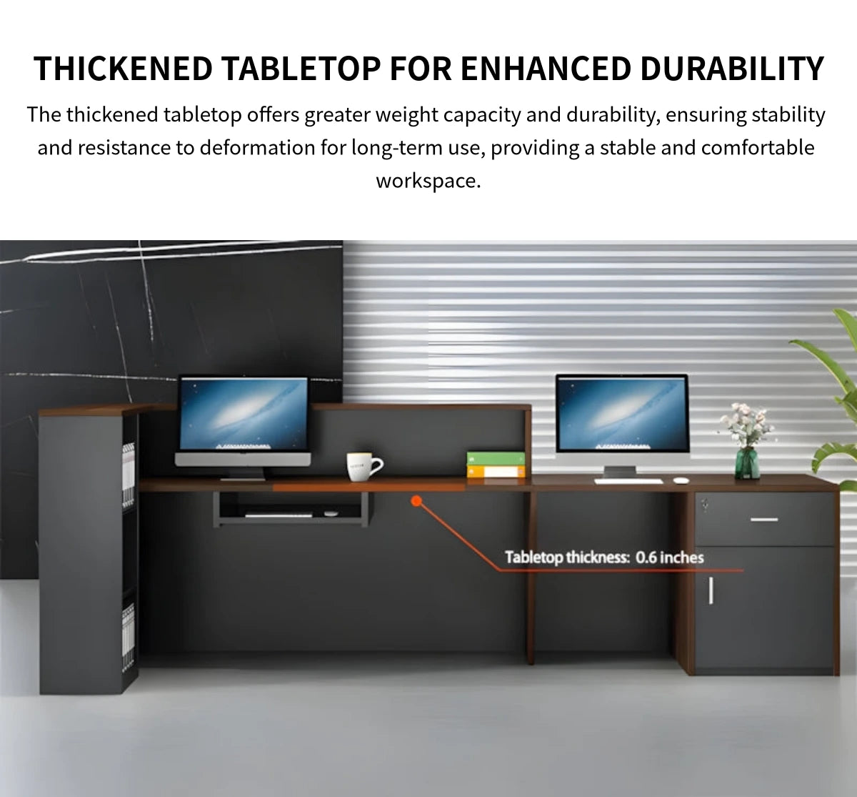 L-Shaped Reception Desk with Dual-Tone, Keyboard Tray & Lockable for Hotel Lobby — Detail image 3