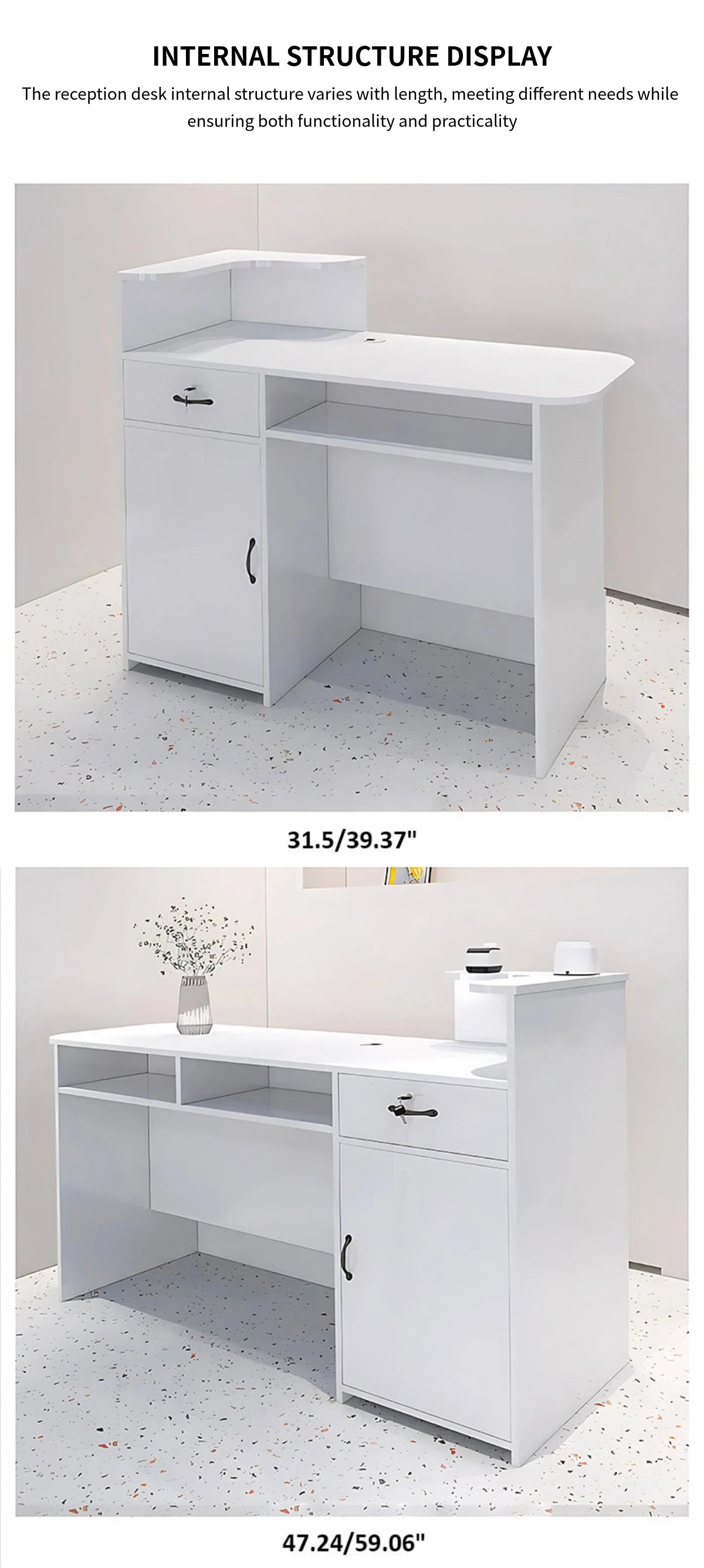 Curved Reception Desk 39-59 in Wide with Keyboard Tray, Lockable & Cable Management — Detail image 10