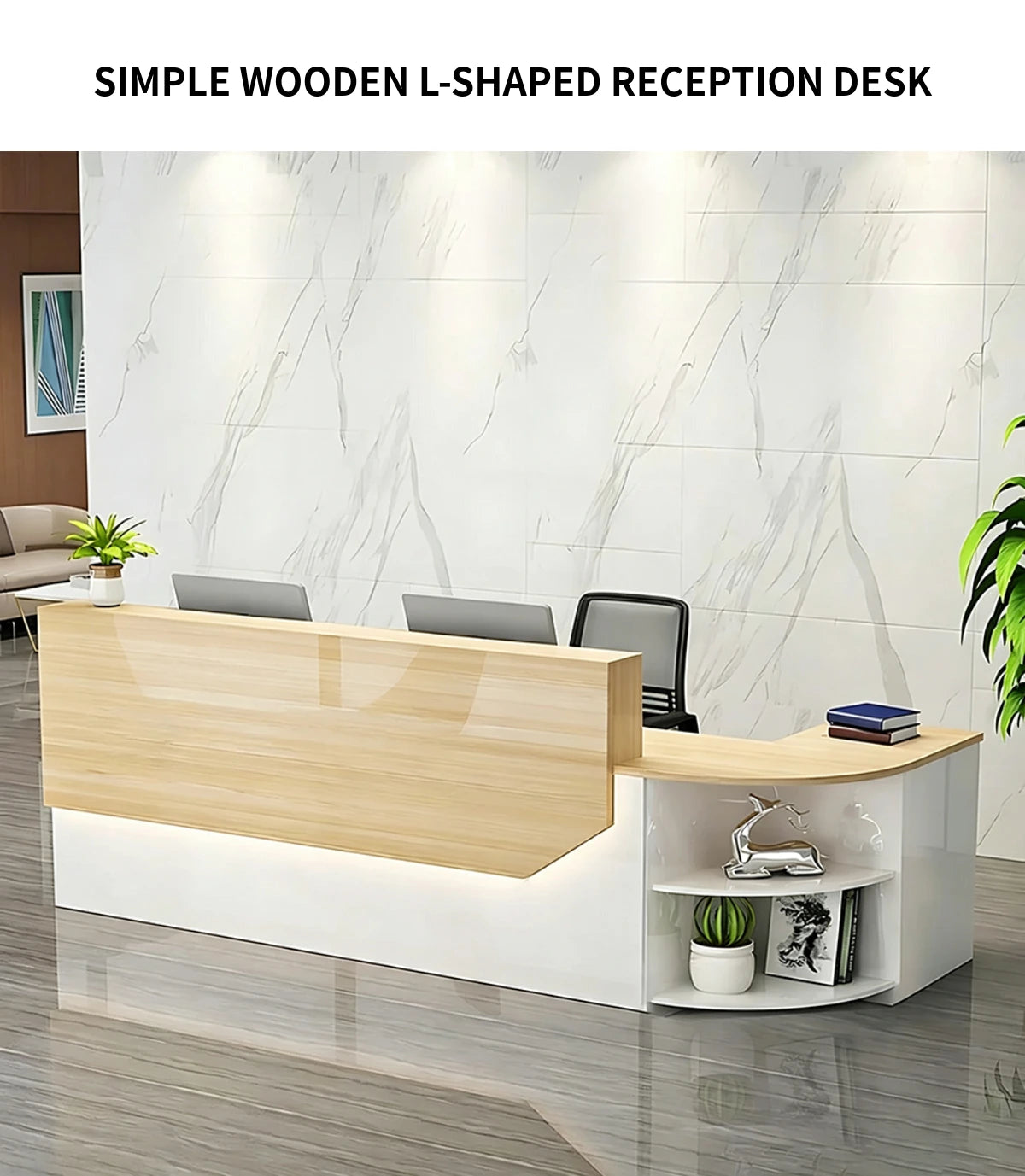 L-Shaped Reception Desk 55-126 in Wide with Dual-Tone, Keyboard Tray & Lumbar Support — Detail image 2