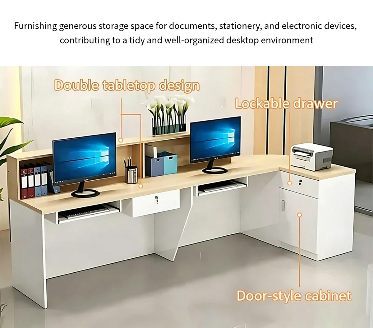 L-Shaped Reception Desk 55-126 in Wide with Dual-Tone, Keyboard Tray & Lumbar Support — Detail image 5