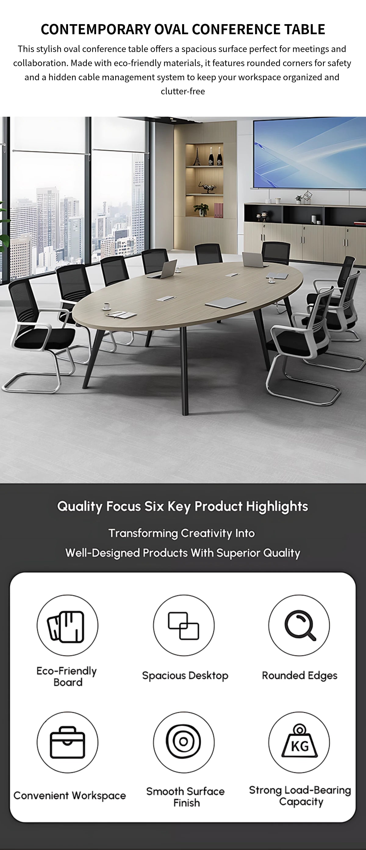 Oval Conference Table with Cable Management & Lumbar Support for Meeting Room — Detail image 1