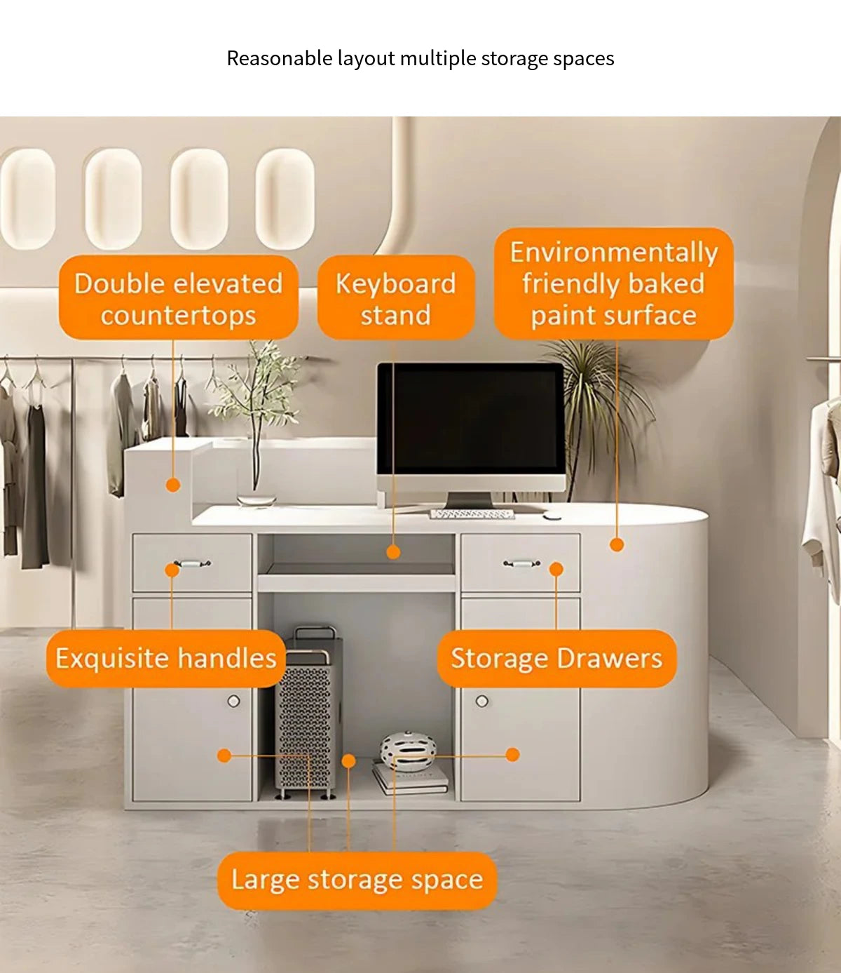 Curved Reception Desk 39-71 in Wide with Lumbar Support for Retail — Detail image 2