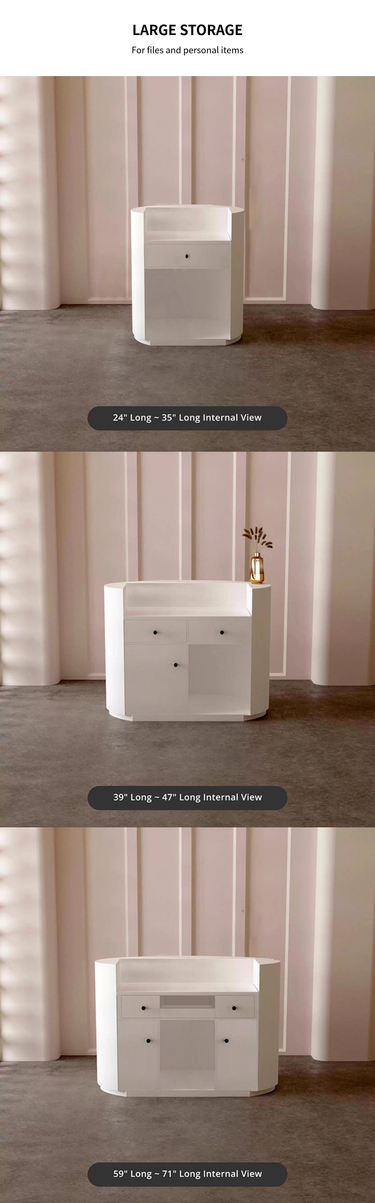 Curved Reception Desk 24-79 in Wide with Lumbar Support for Salon — Detail image 3