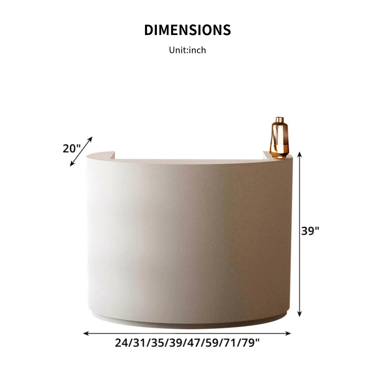 Curved Reception Desk 24-79 in Wide with Lumbar Support for Salon — Detail image 9
