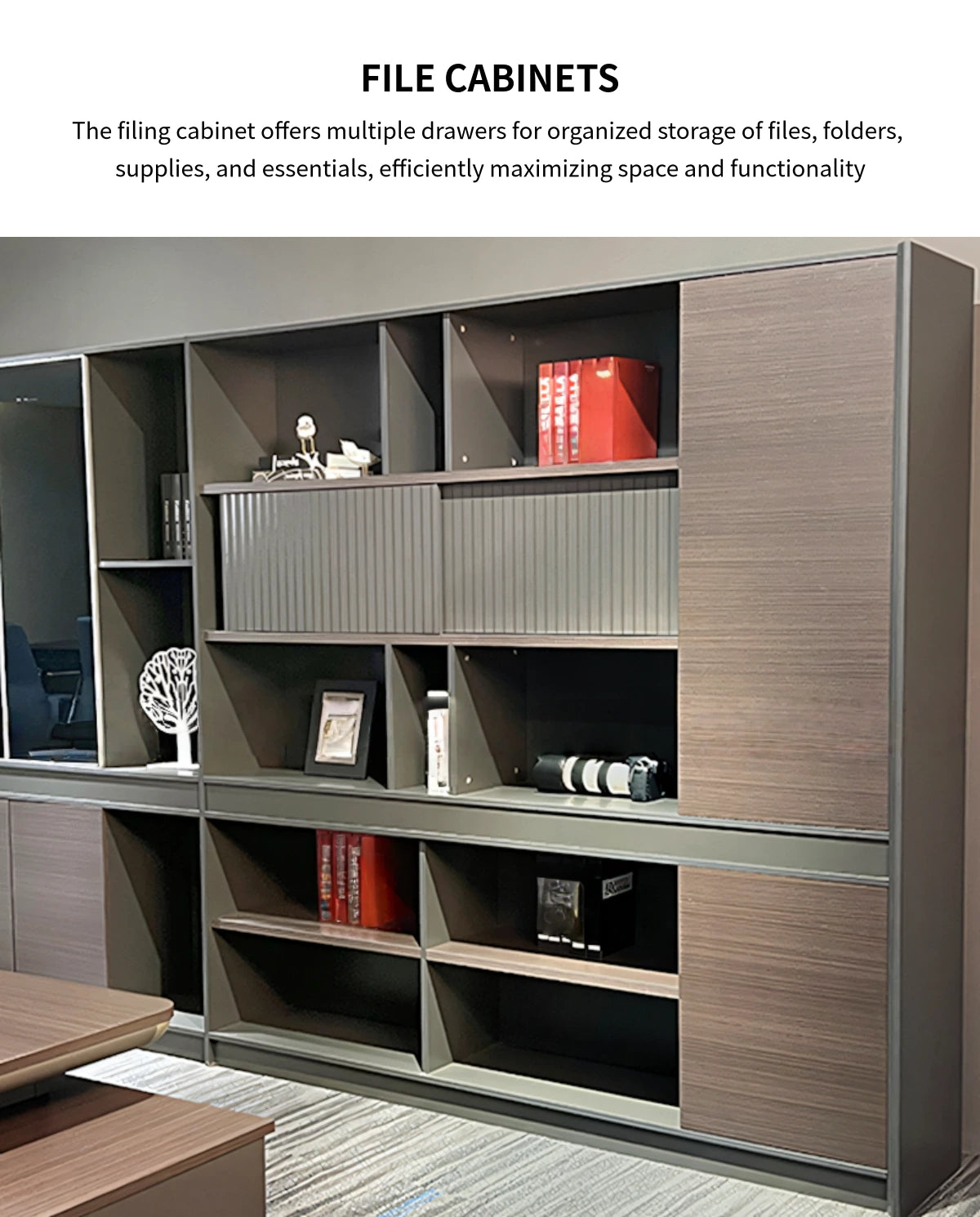 Modern Executive Desk with Curved, File Drawers & Lumbar Support for Home Office — Detail image 8