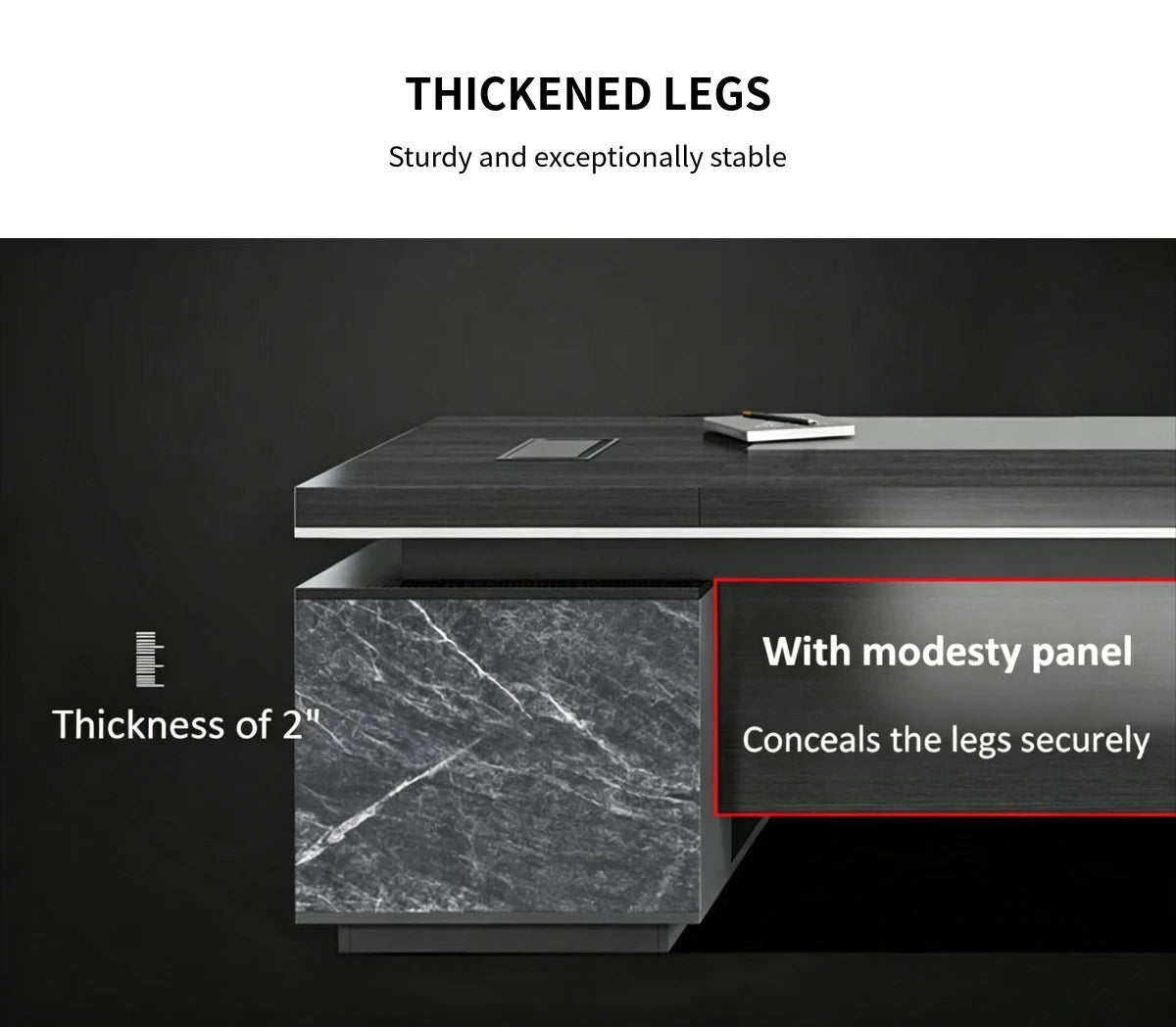 Modern Executive Desk with Cable Management, Side Storage & Marble Top for Home Office — Detail image 3