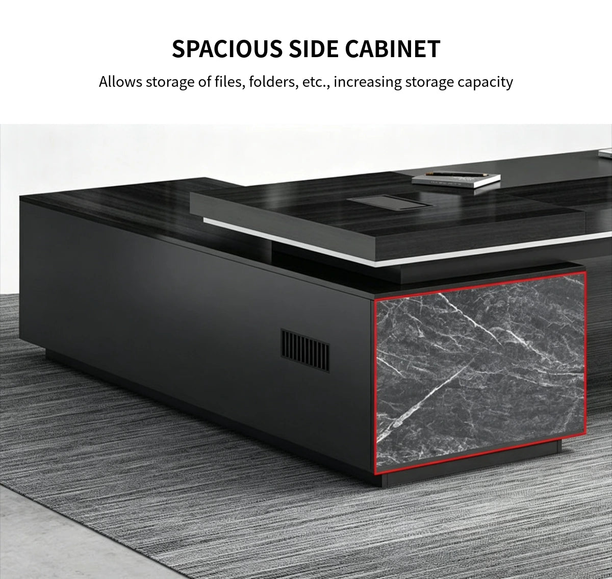 Modern Executive Desk with Cable Management, Side Storage & Marble Top for Home Office — Detail image 4