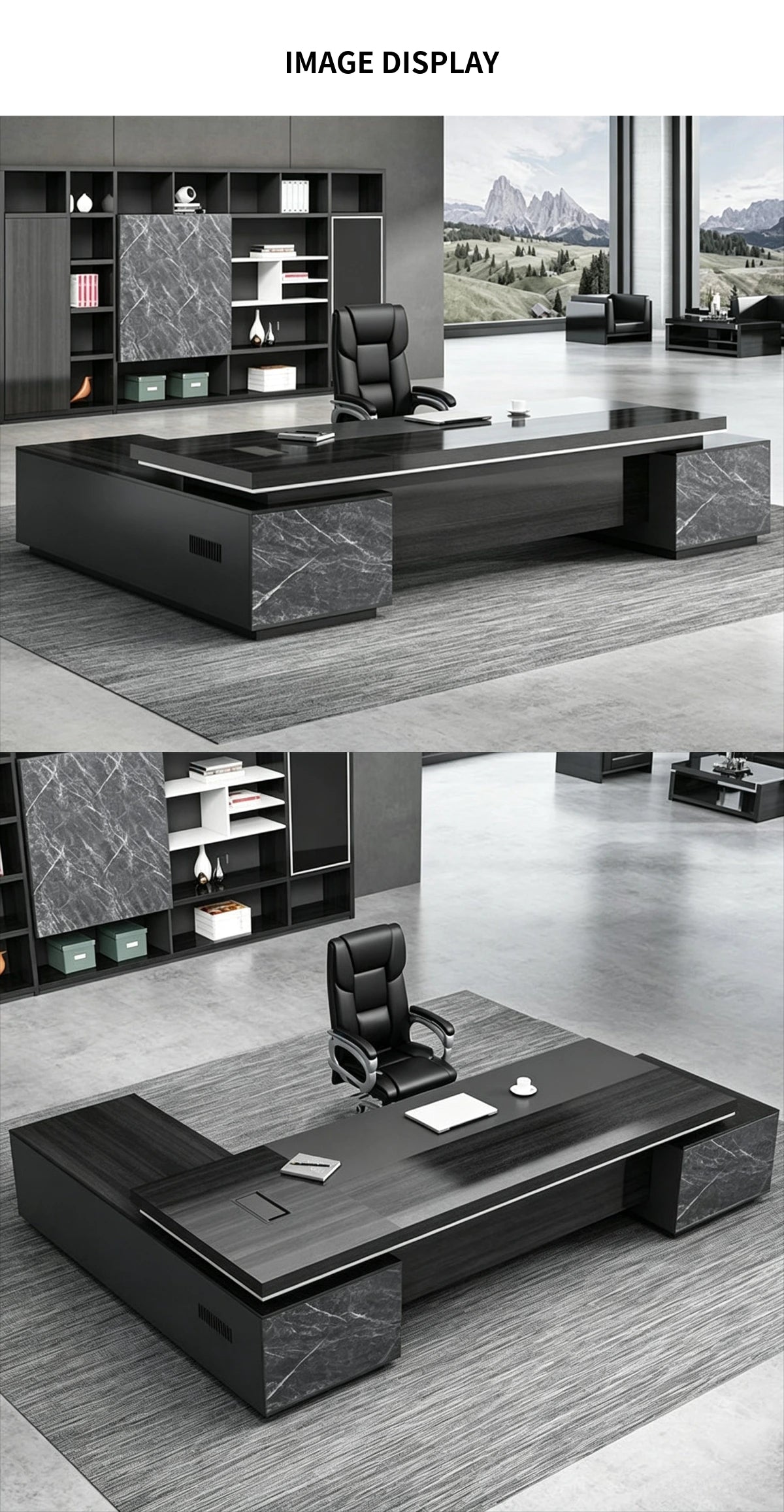 Modern Executive Desk with Cable Management, Side Storage & Marble Top for Home Office — Detail image 6