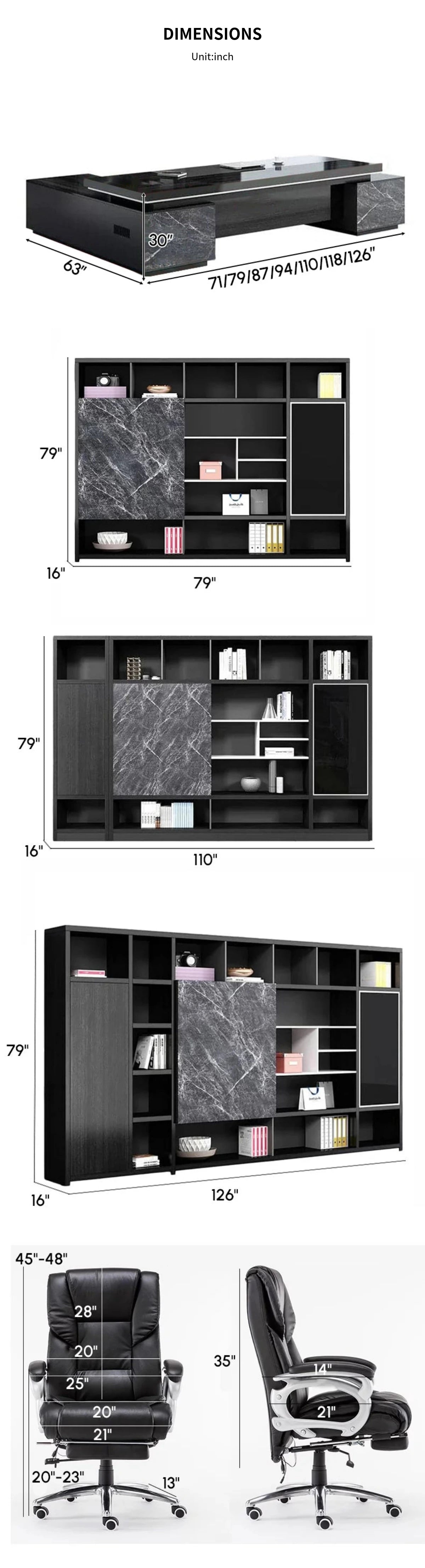 Modern Executive Desk with Cable Management, Side Storage & Marble Top for Home Office — Detail image 8