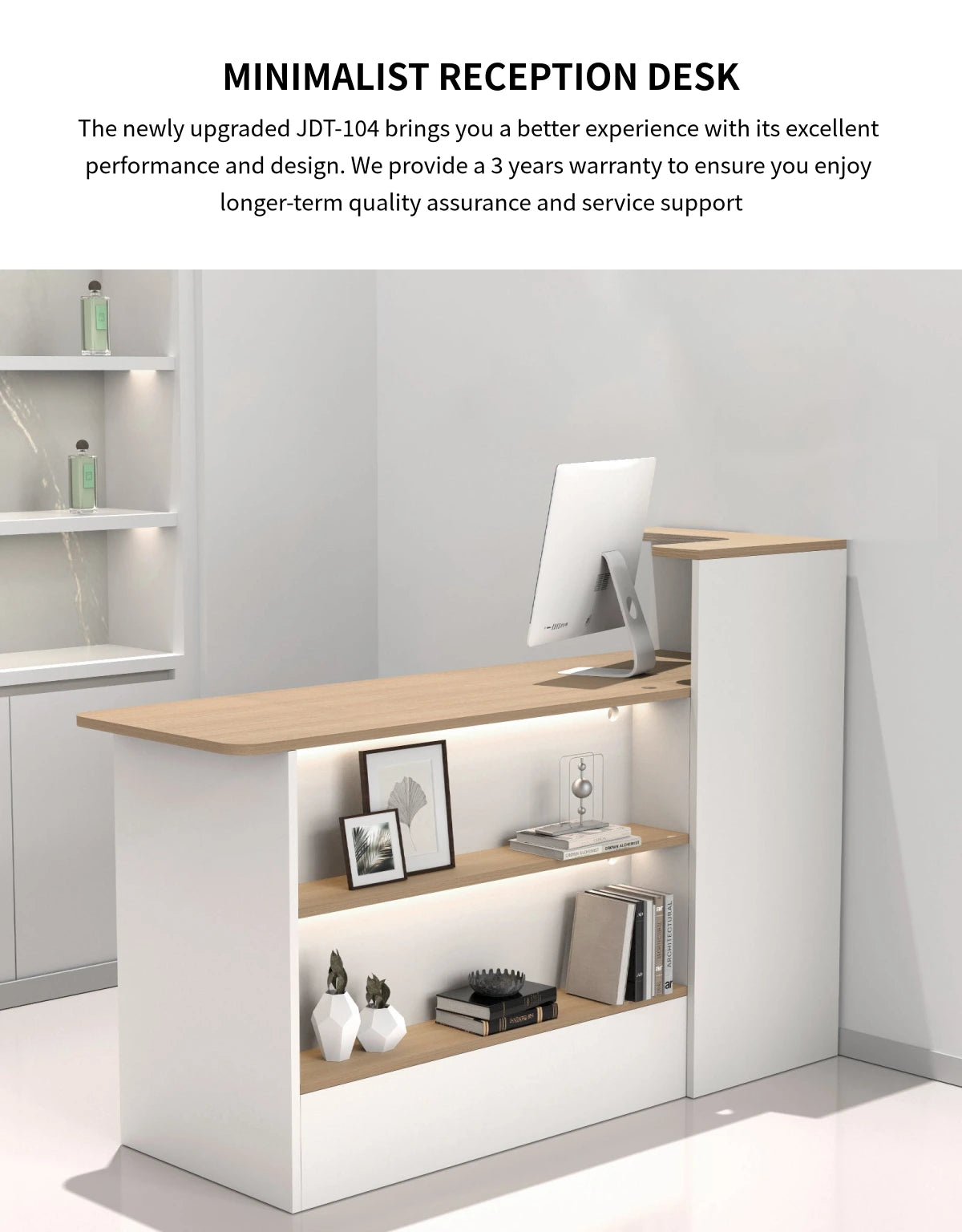 Curved Reception Desk 47-59 in Wide with Cable Management, LED Lighting & File Drawers — Detail image 1