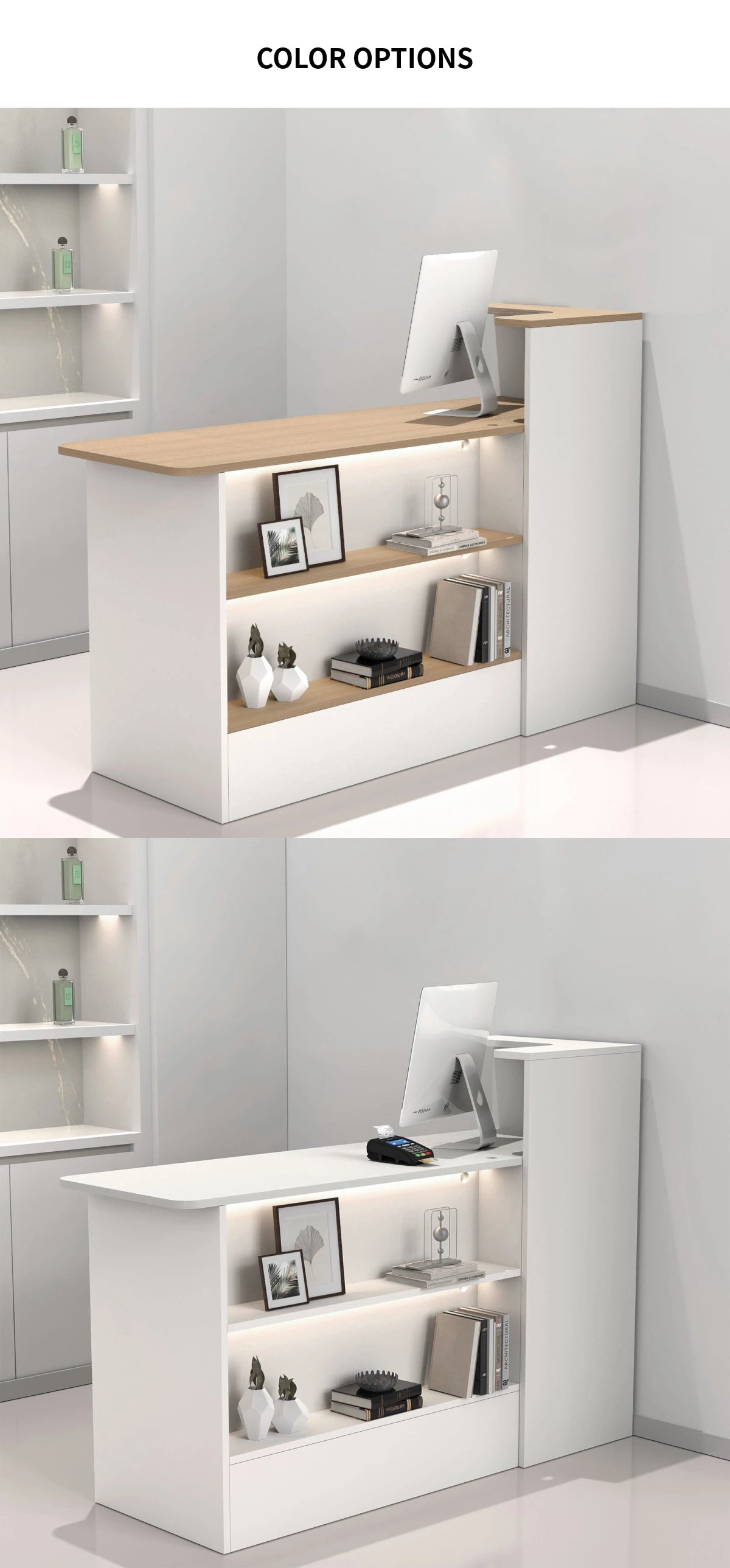 Curved Reception Desk 47-59 in Wide with Cable Management, LED Lighting & File Drawers — Detail image 12
