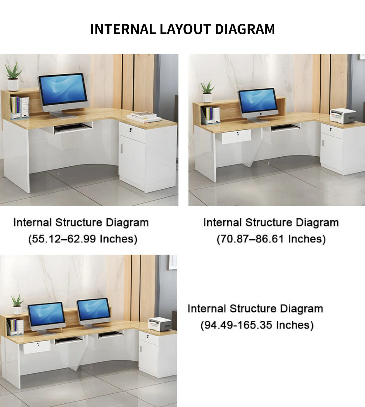 L-Shaped Reception Desk 55-118 in Wide with Lockable & File Drawers for Retail — Detail image 8