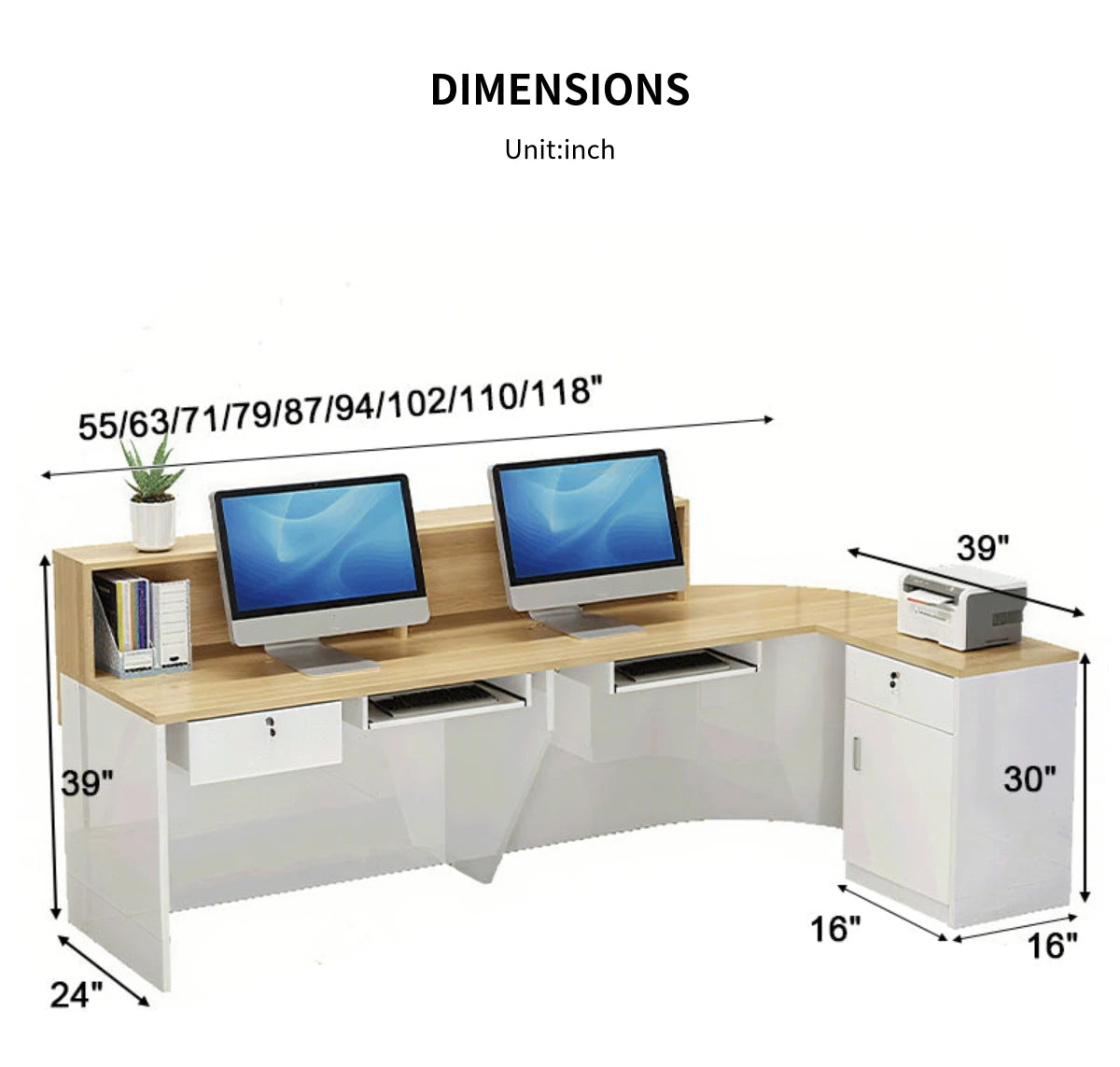 L-Shaped Reception Desk 55-118 in Wide with Lockable & File Drawers for Retail — Detail image 12