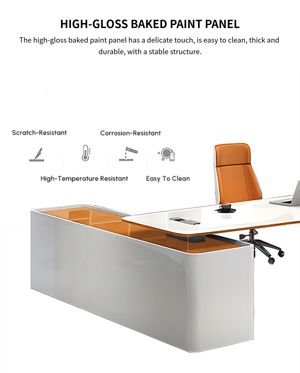 Modern Executive Desk with Cable Management, File Drawers & Lumbar Support for Home Office — Detail image 4
