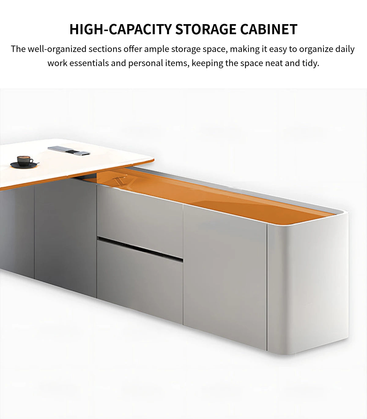 Modern Executive Desk with Cable Management, File Drawers & Lumbar Support for Home Office — Detail image 5