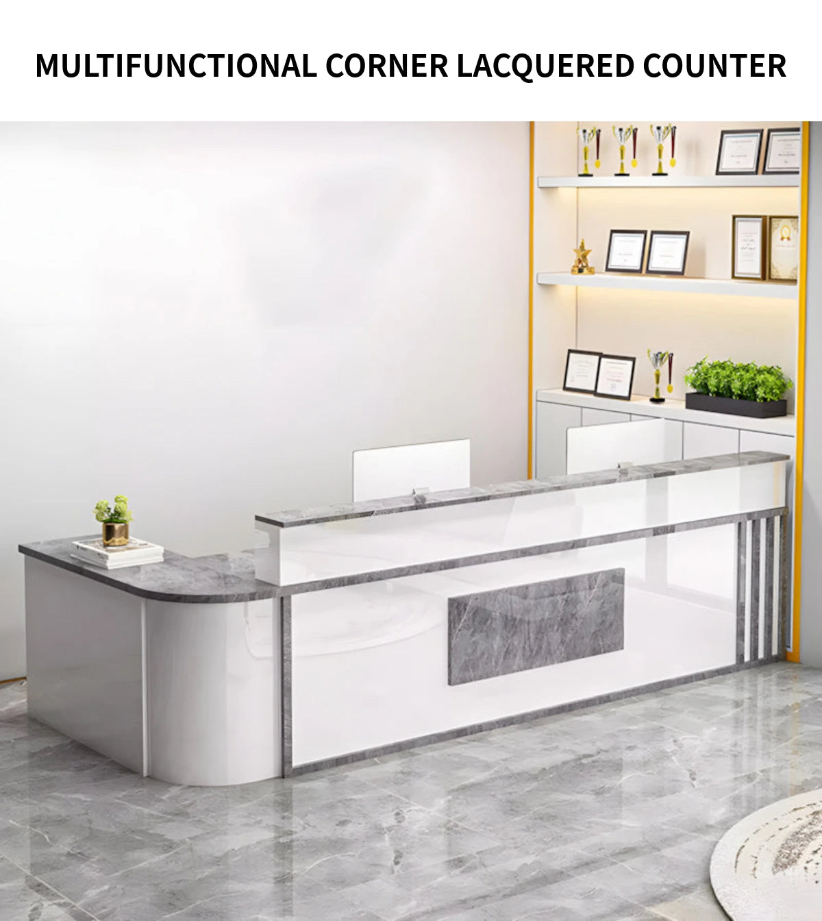 L-Shaped Reception Desk 71-118 in Wide with Lockable, Cable Management & LED Lighting — Detail image 2
