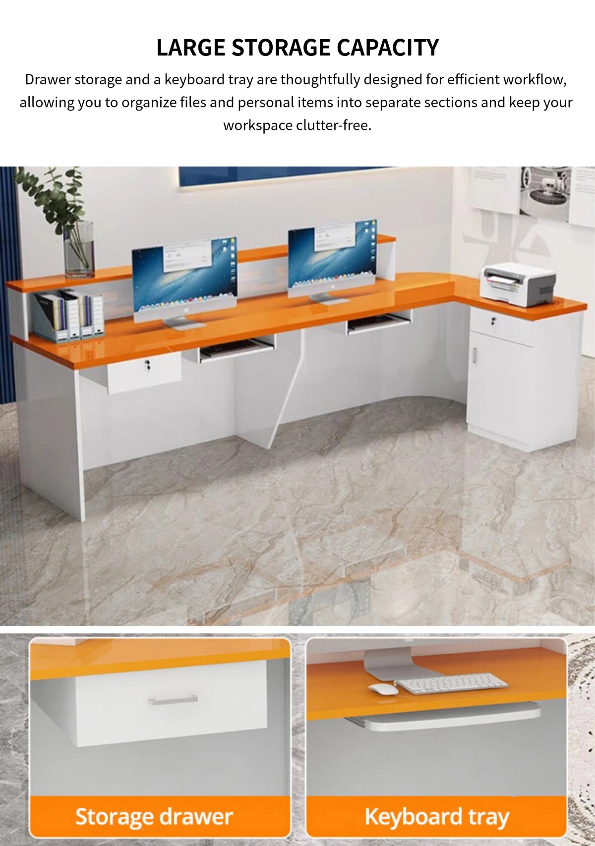 L-Shaped Reception Desk 71-118 in Wide with Lockable, Cable Management & LED Lighting — Detail image 11