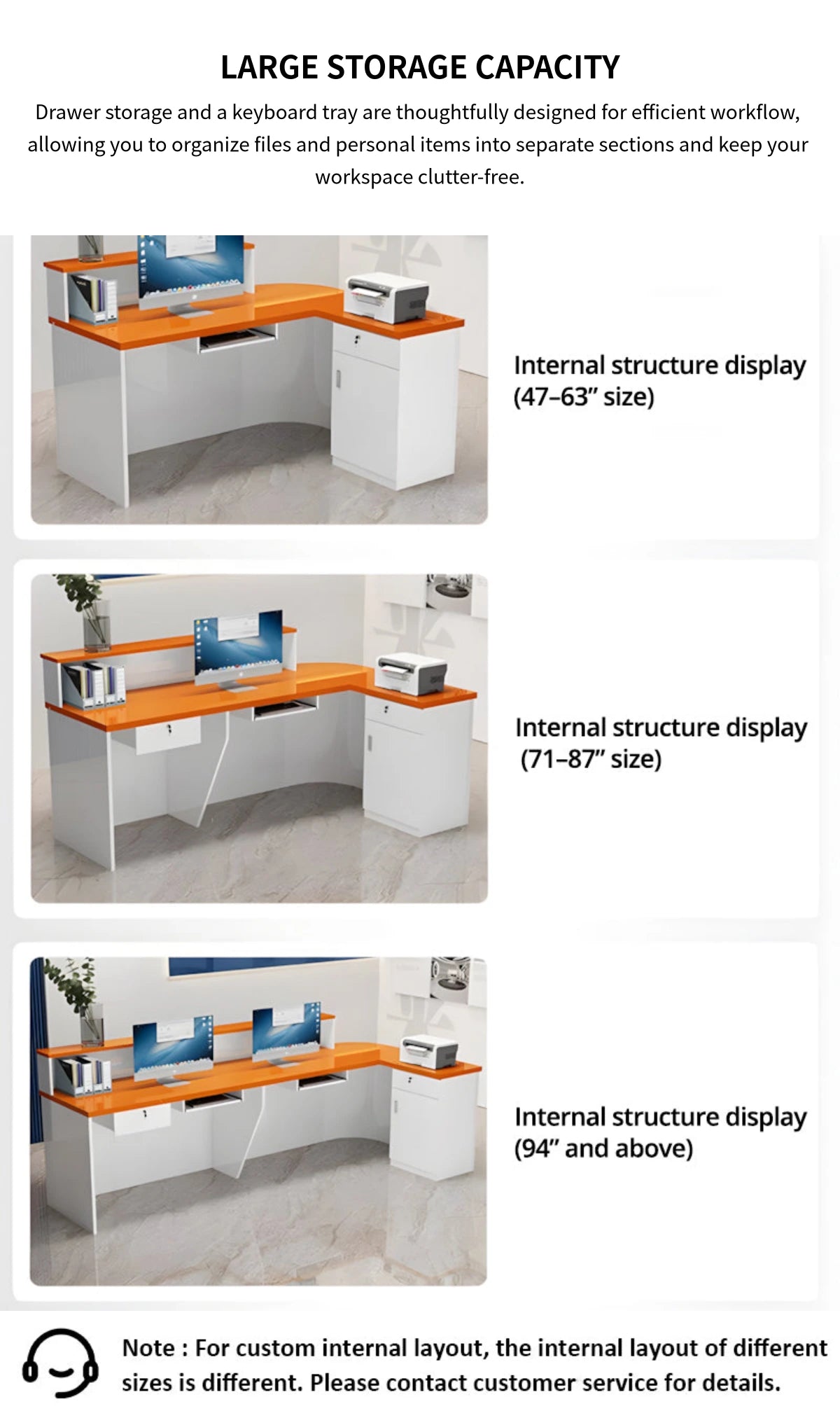 L-Shaped Reception Desk 71-118 in Wide with Lockable, Cable Management & LED Lighting — Detail image 12