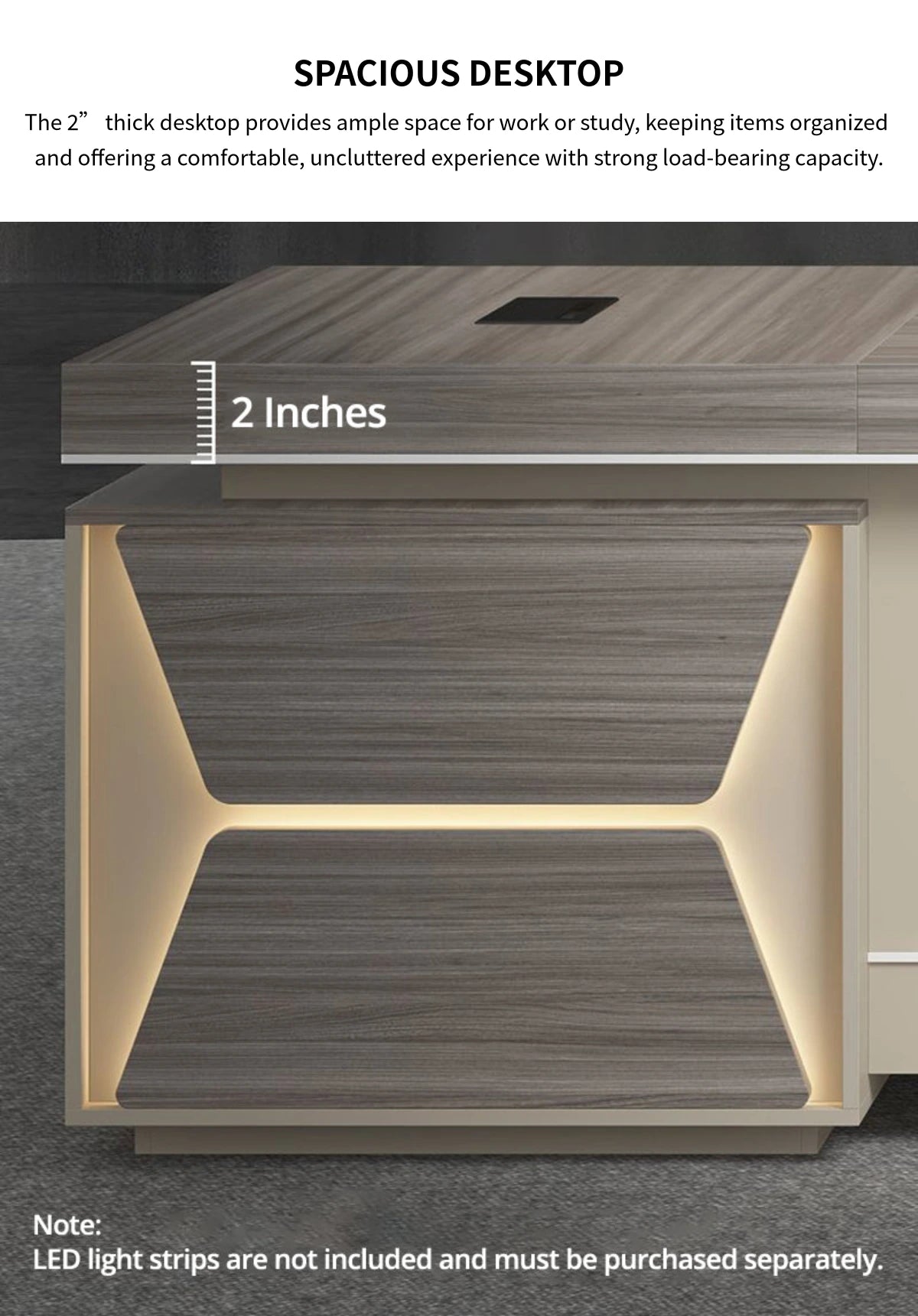 Modern Executive Desk 126 in Wide with Cable Management & Side Storage for Home Office — Detail image 3