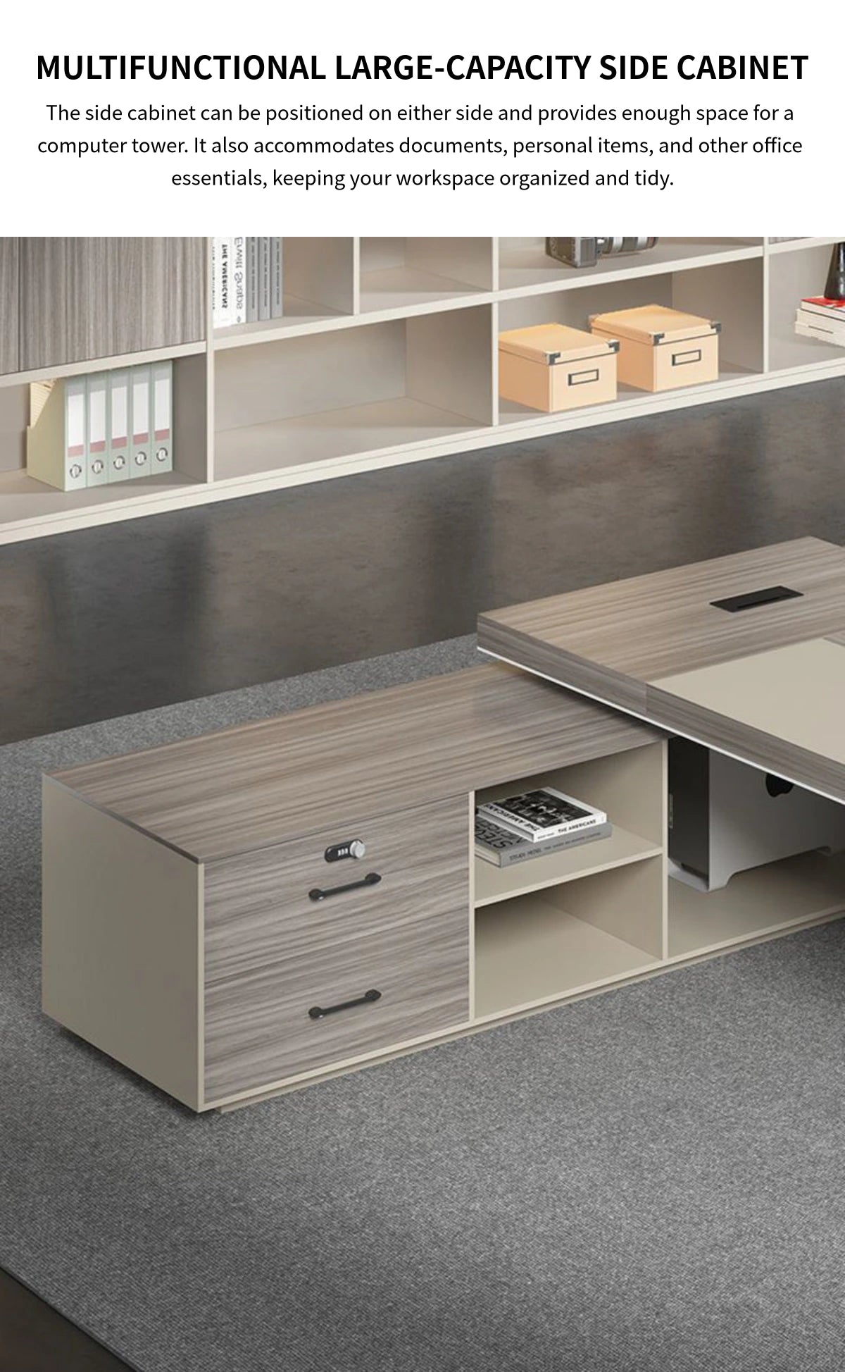 Modern Executive Desk 126 in Wide with Cable Management & Side Storage for Home Office — Detail image 6