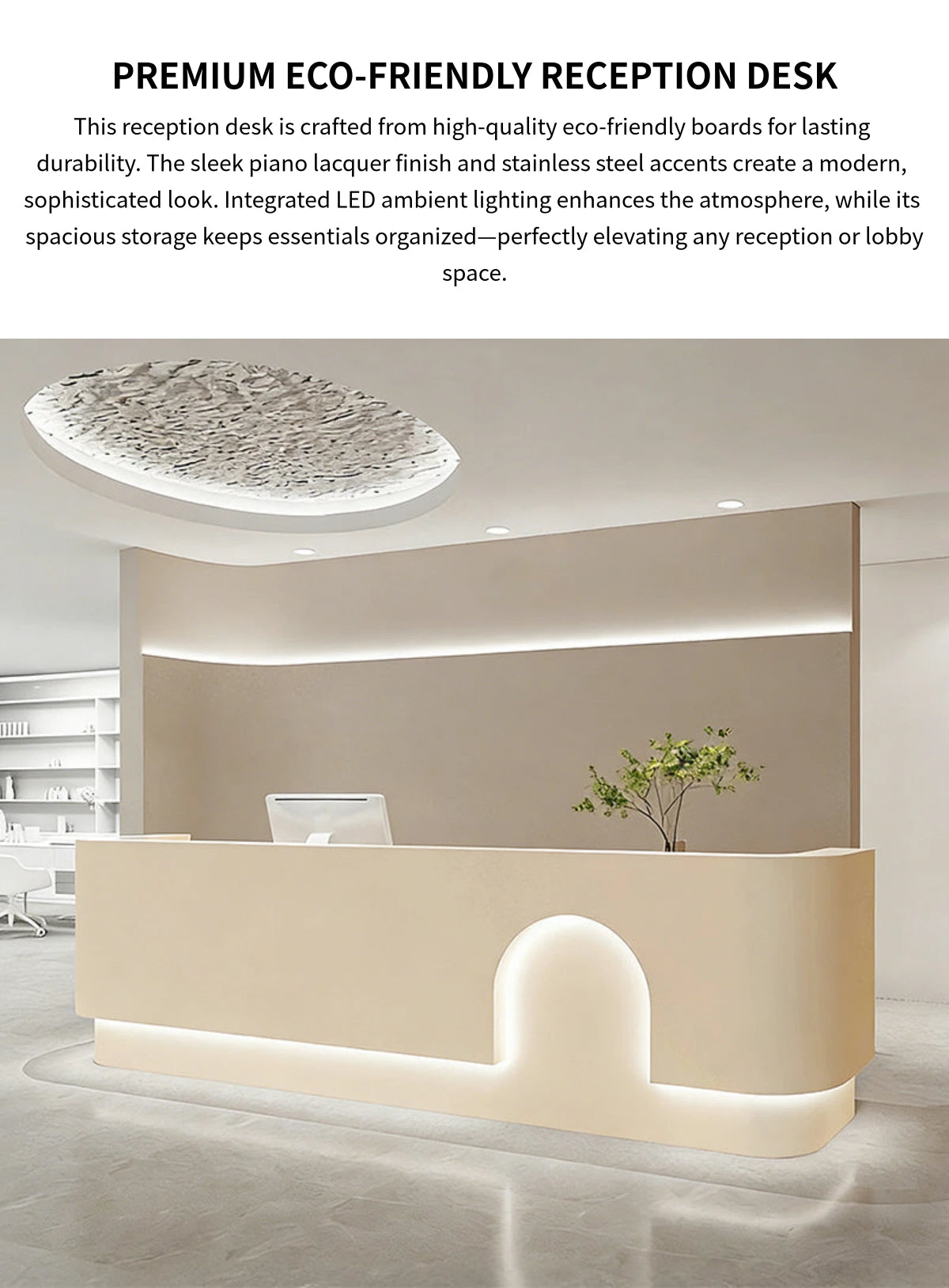 Round Reception Desk with LED Lighting, Keyboard Tray & Lockable for Clinic — Detail image 1