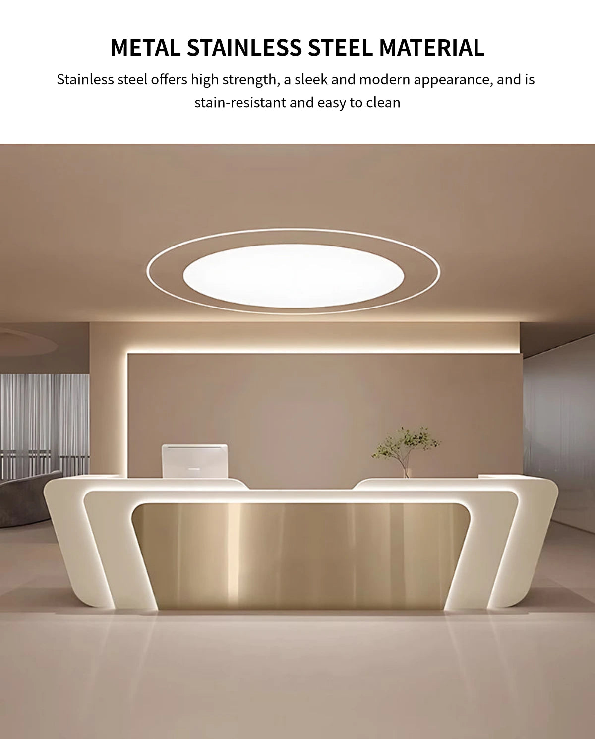 Curved Reception Desk 71-150 in Wide with LED Lighting, Stainless Steel & Lockable — Detail image 5