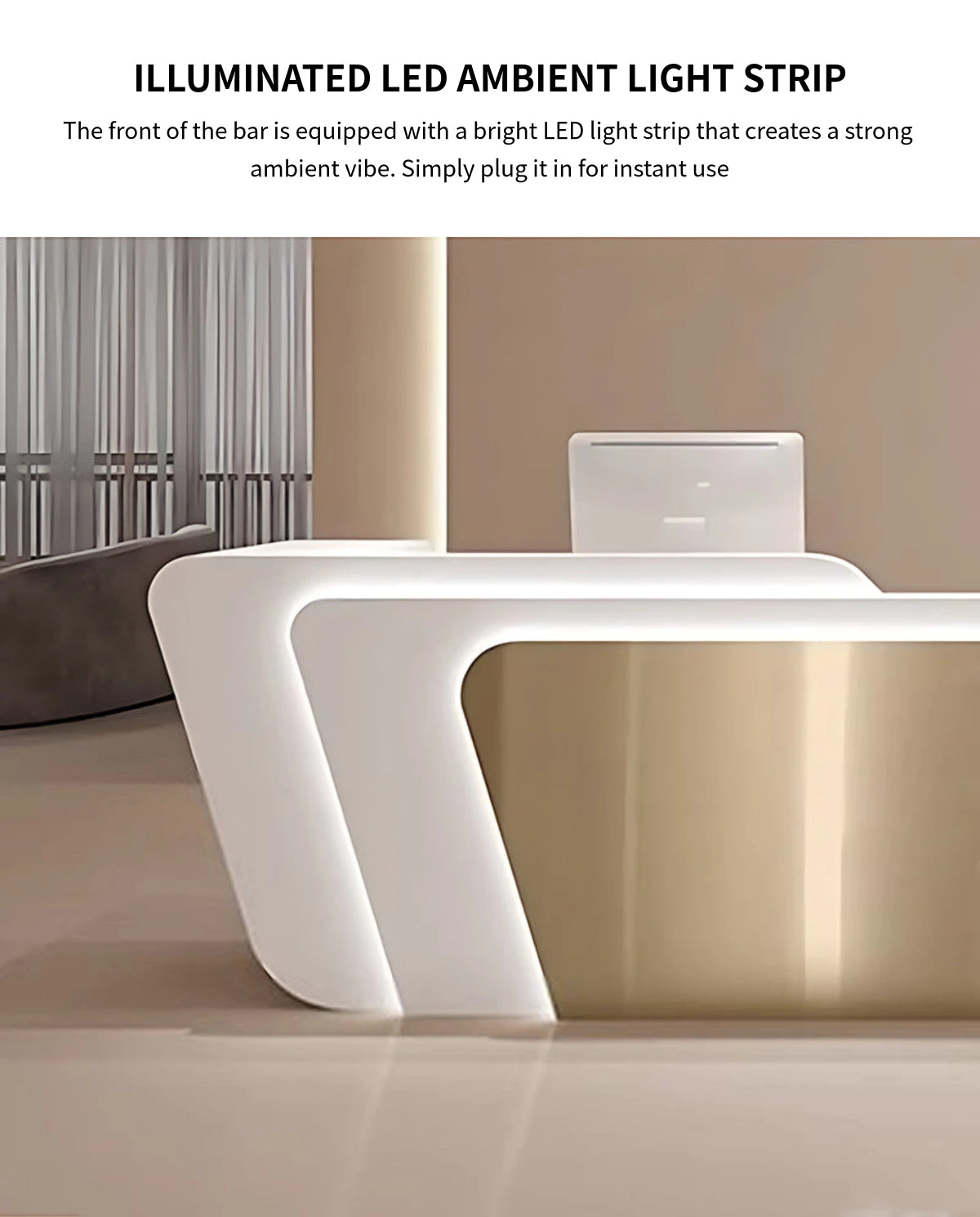 Curved Reception Desk 71-150 in Wide with LED Lighting, Stainless Steel & Lockable — Detail image 6