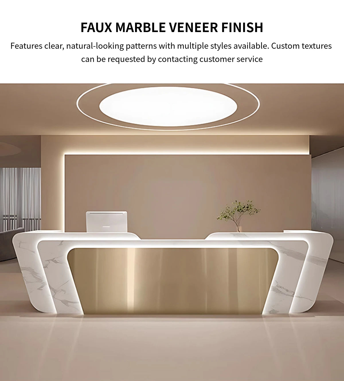Curved Reception Desk 71-150 in Wide with LED Lighting, Stainless Steel & Lockable — Detail image 7