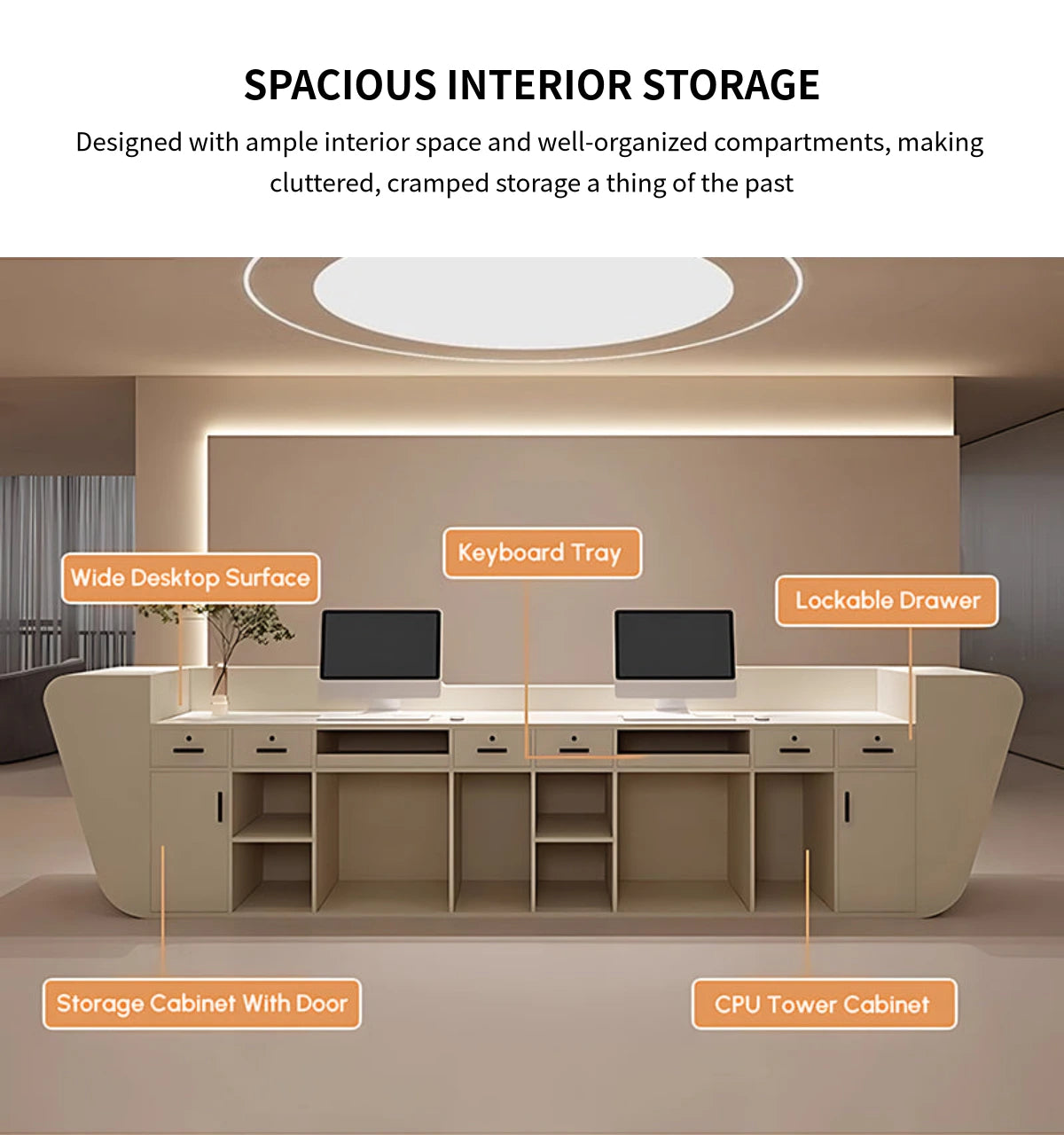 Curved Reception Desk 71-150 in Wide with LED Lighting, Stainless Steel & Lockable — Detail image 10