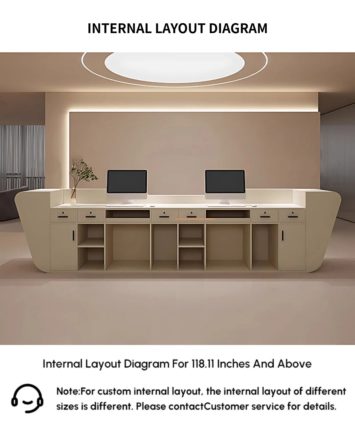 Curved Reception Desk 71-150 in Wide with LED Lighting, Stainless Steel & Lockable — Detail image 11