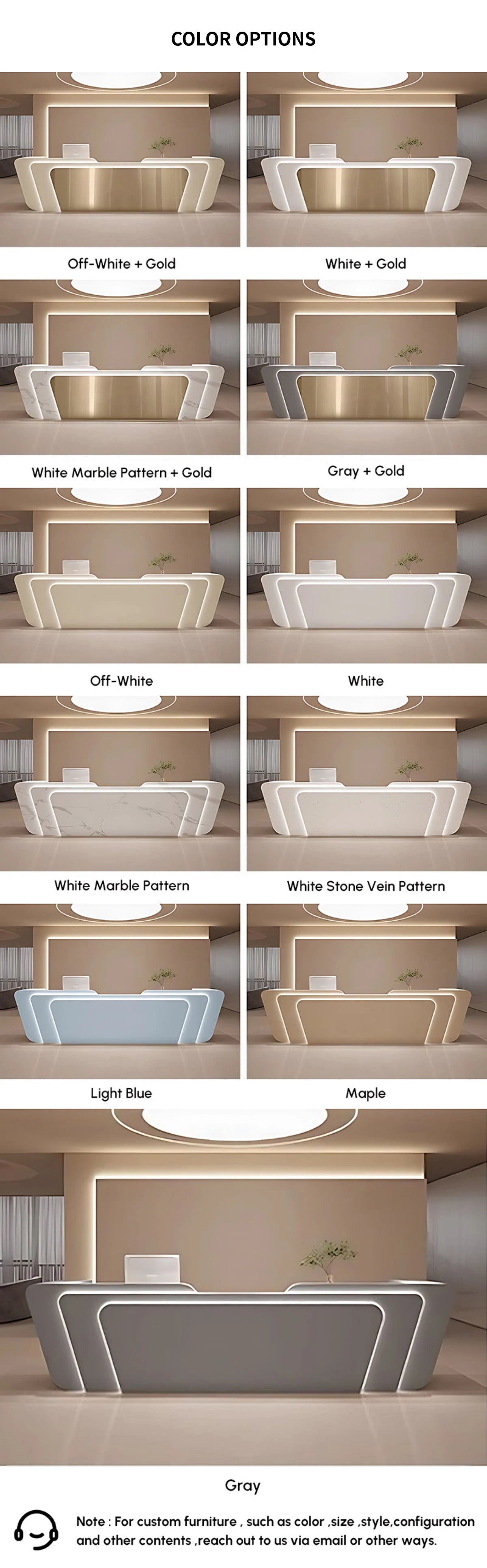 Curved Reception Desk 71-150 in Wide with LED Lighting, Stainless Steel & Lockable — Detail image 13