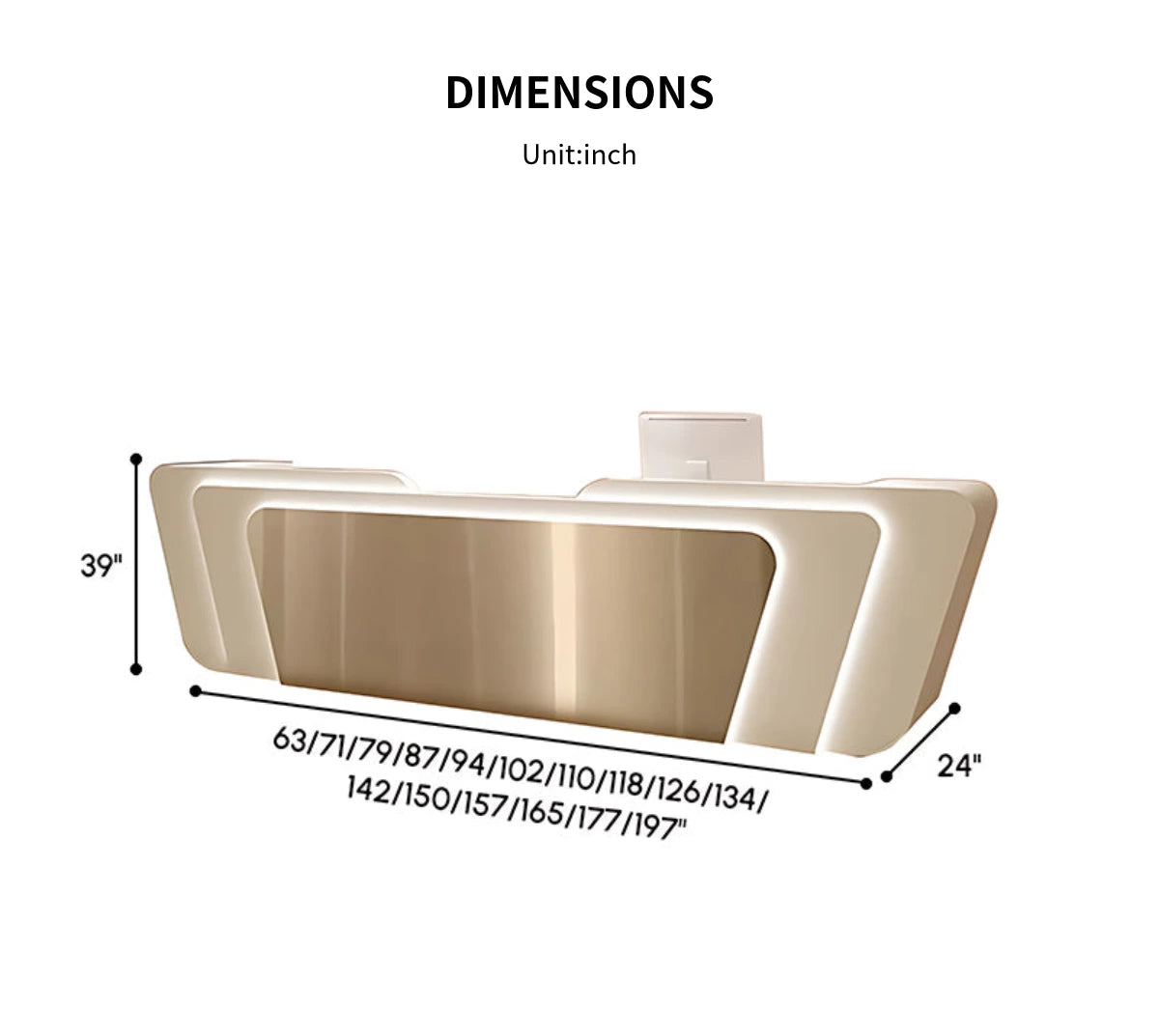 Curved Reception Desk 71-150 in Wide with LED Lighting, Stainless Steel & Lockable — Detail image 14