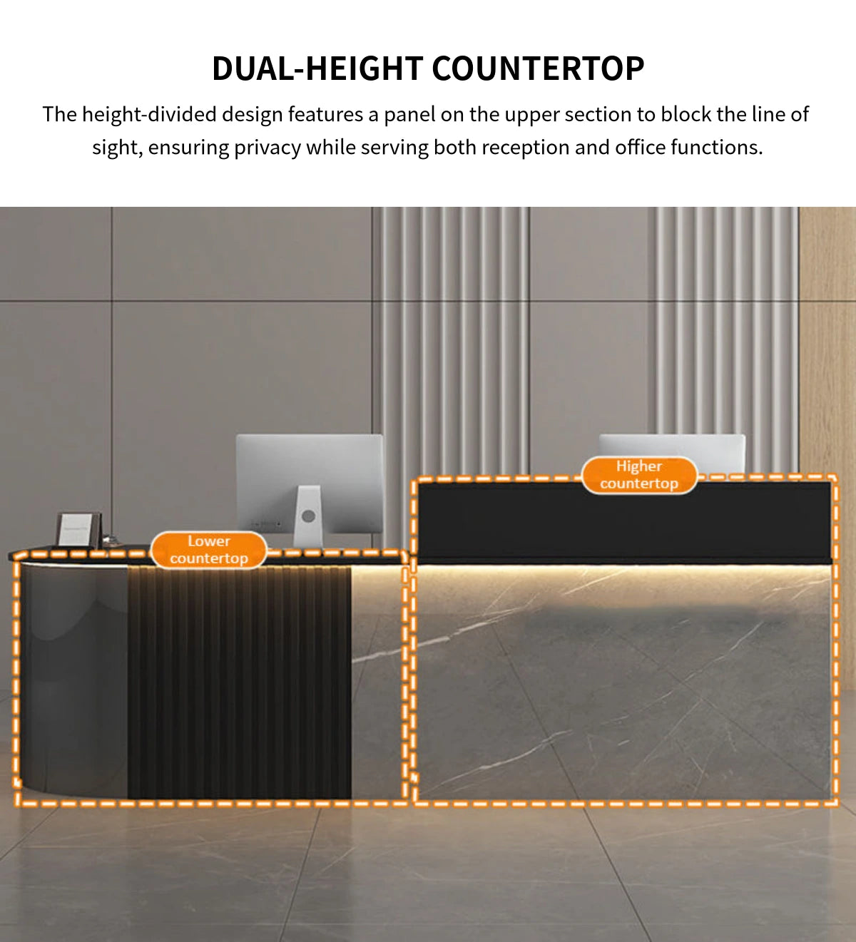 L-Shaped Reception Desk 47-150 in Wide with Keyboard Tray, Lockable & Transaction Counter — Detail image 9