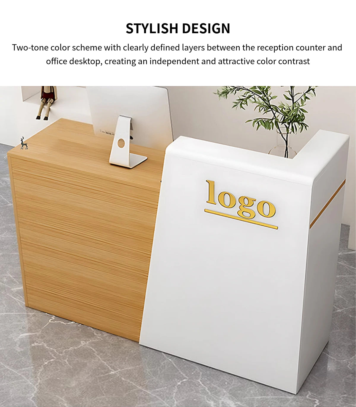 Curved Reception Desk 31-55 in Wide with Dual-Tone, Keyboard Tray & Lockable for Salon — Detail image 4