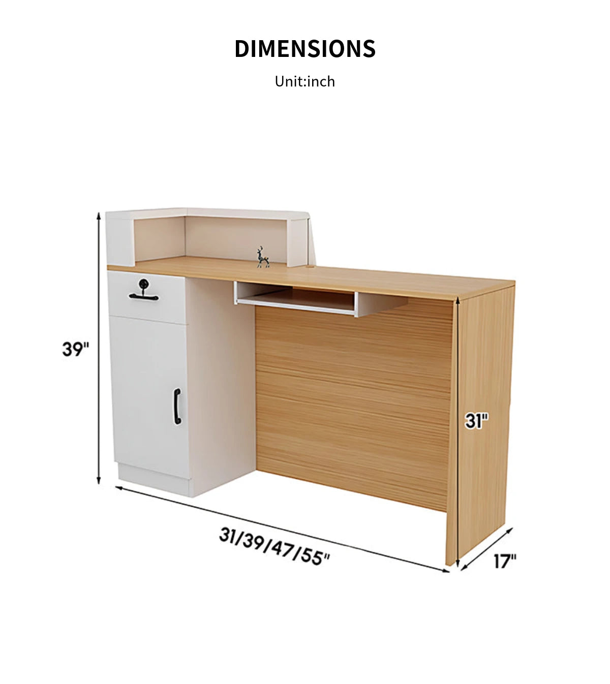Curved Reception Desk 31-55 in Wide with Dual-Tone, Keyboard Tray & Lockable for Salon — Detail image 13