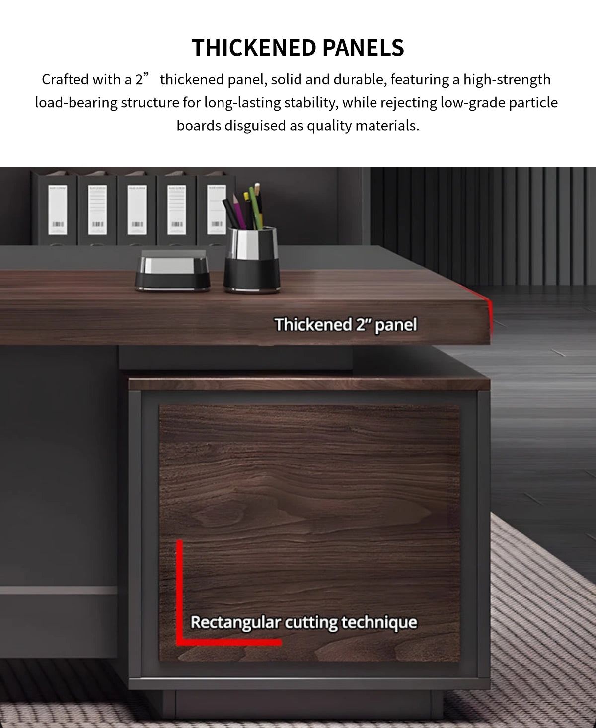 L-Shaped Executive Desk with Dual-Tone, Lockable & Lumbar Support for Home Office — Detail image 3