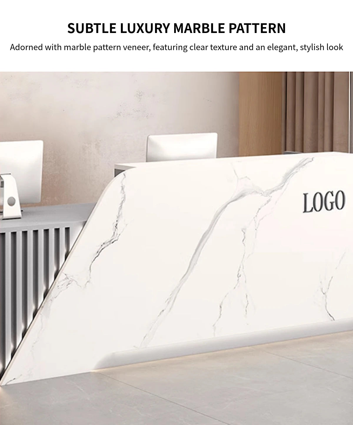 Salon Reception Desk 63-94 in Wide with Keyboard Tray, Lockable & Marble Top for Salon — Detail image 4