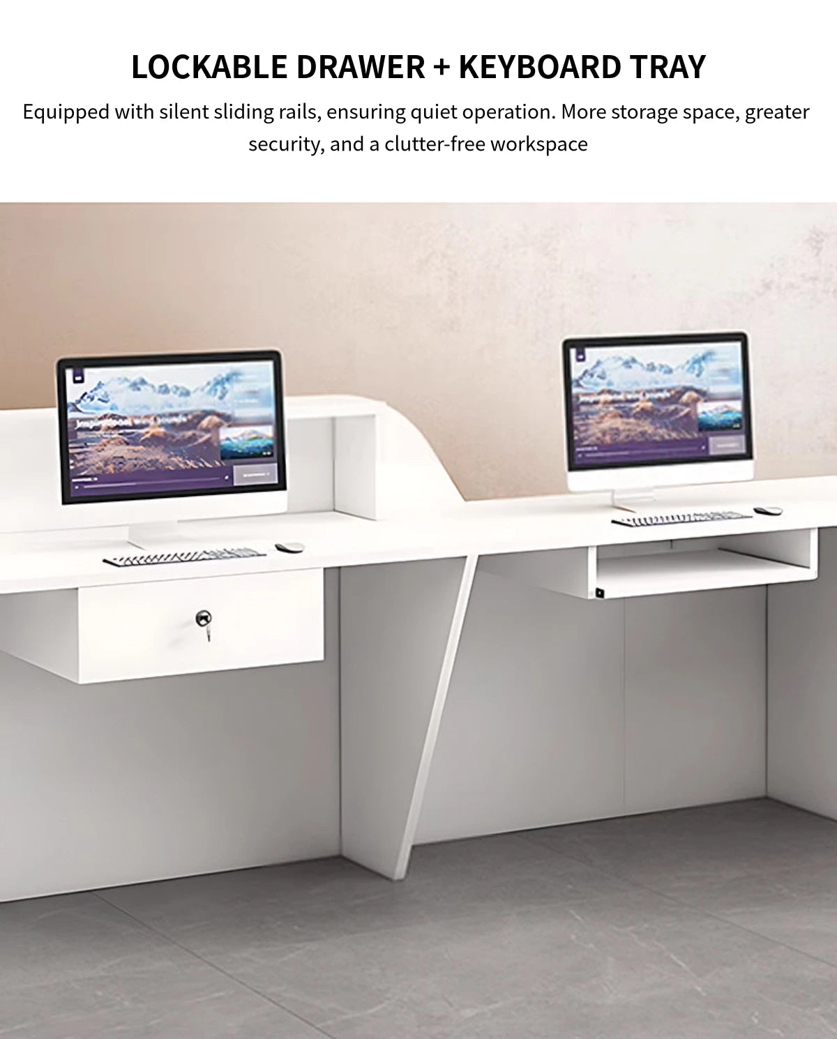 Salon Reception Desk 63-94 in Wide with Keyboard Tray, Lockable & Marble Top for Salon — Detail image 8
