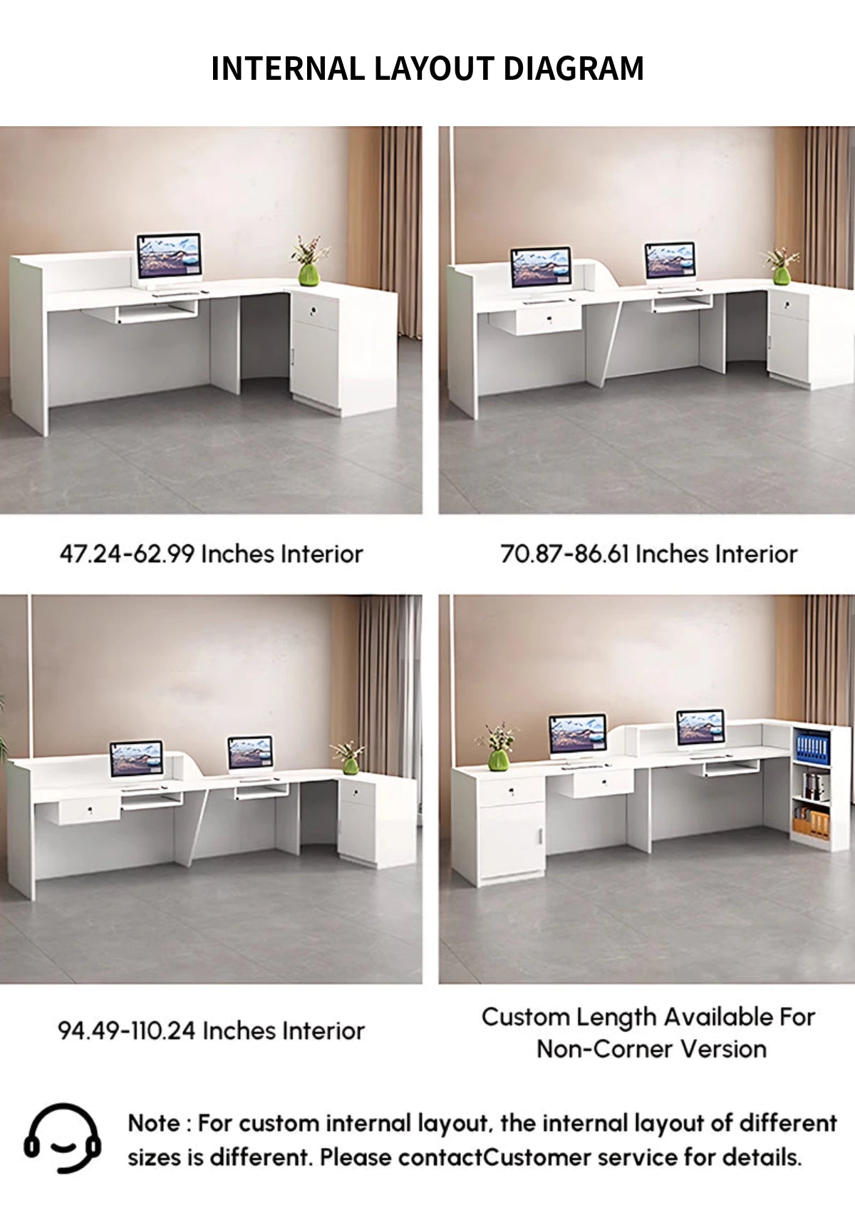 Salon Reception Desk 63-94 in Wide with Keyboard Tray, Lockable & Marble Top for Salon — Detail image 9