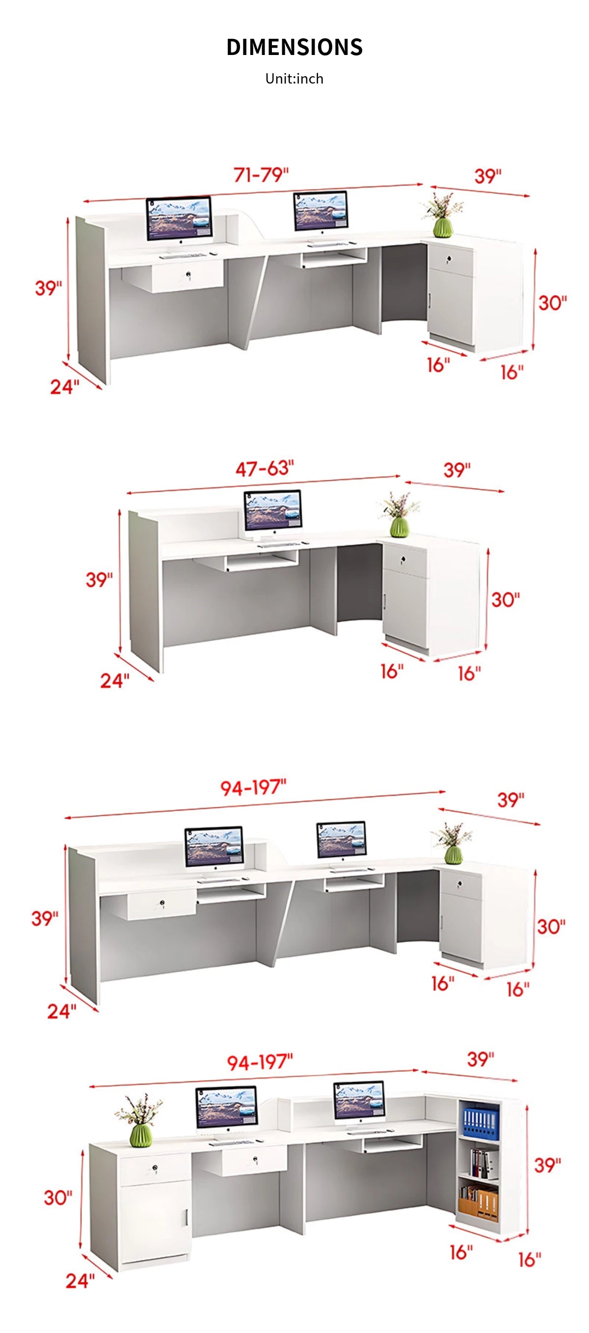 Salon Reception Desk 63-94 in Wide with Keyboard Tray, Lockable & Marble Top for Salon — Detail image 13
