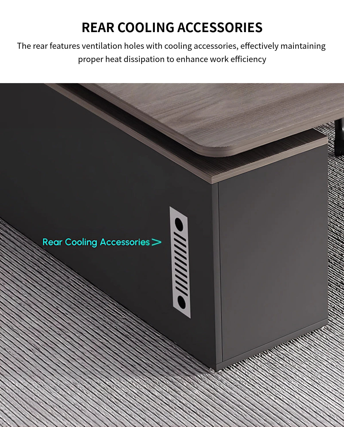 Modern Executive Desk with Curved, Cable Management & Side Storage for Home Office — Detail image 7