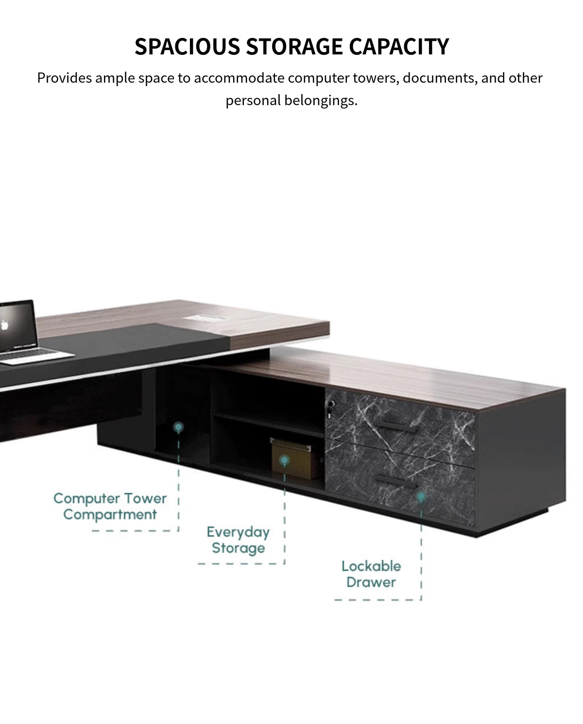 L-Shaped Executive Desk with Cable Management, Side Storage & Lumbar Support — Detail image 11