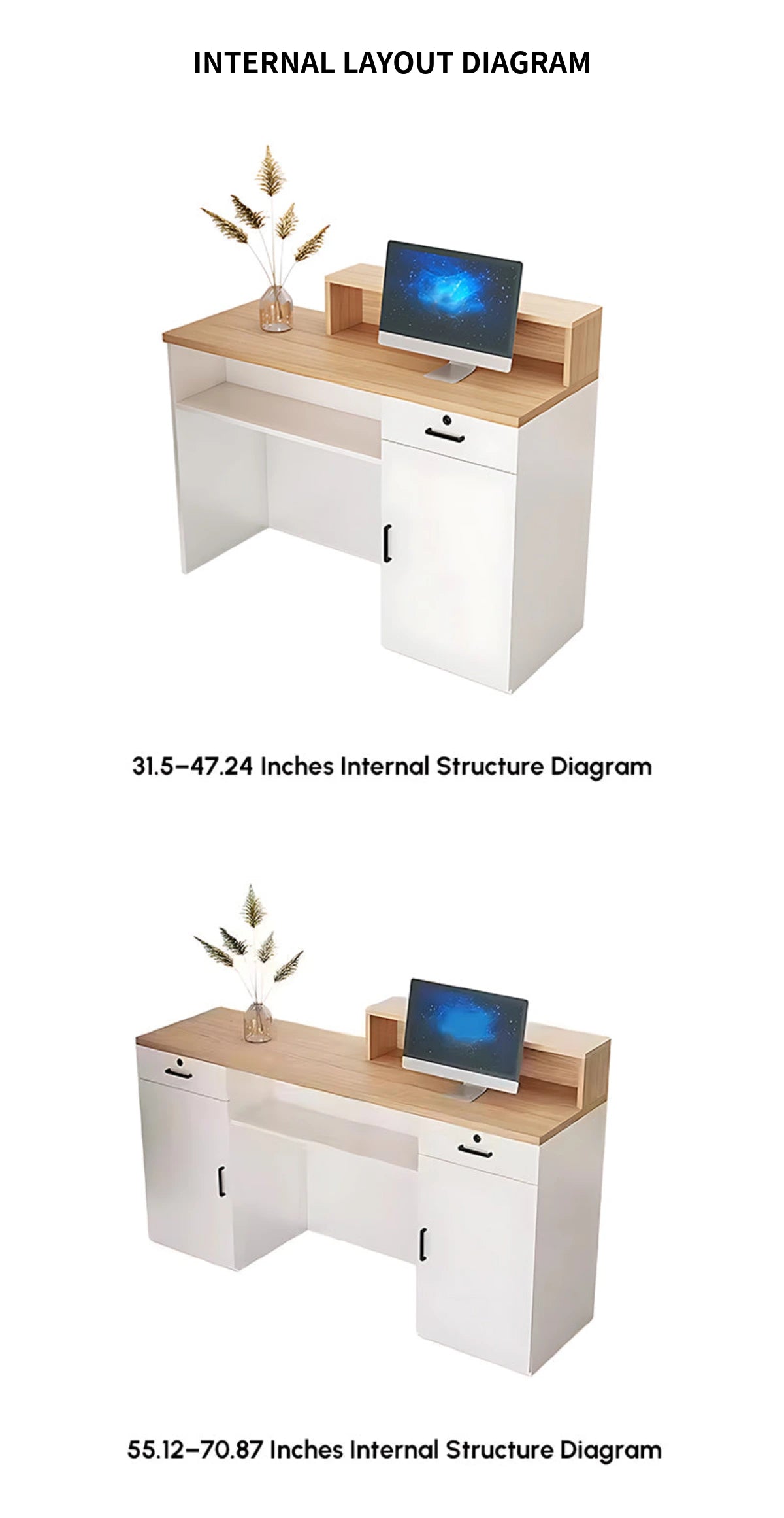 Curved Reception Desk 31-71 in Wide with Transaction Counter, Lockable & Lumbar Support — Detail image 8