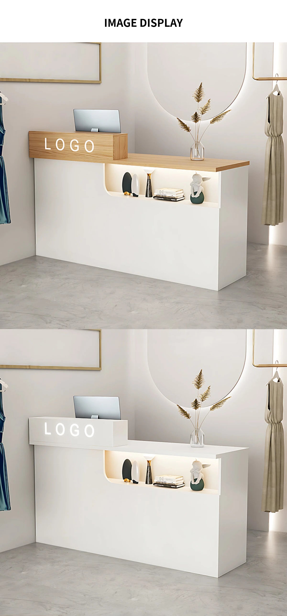 Curved Reception Desk 31-71 in Wide with Transaction Counter, Lockable & Lumbar Support — Detail image 9